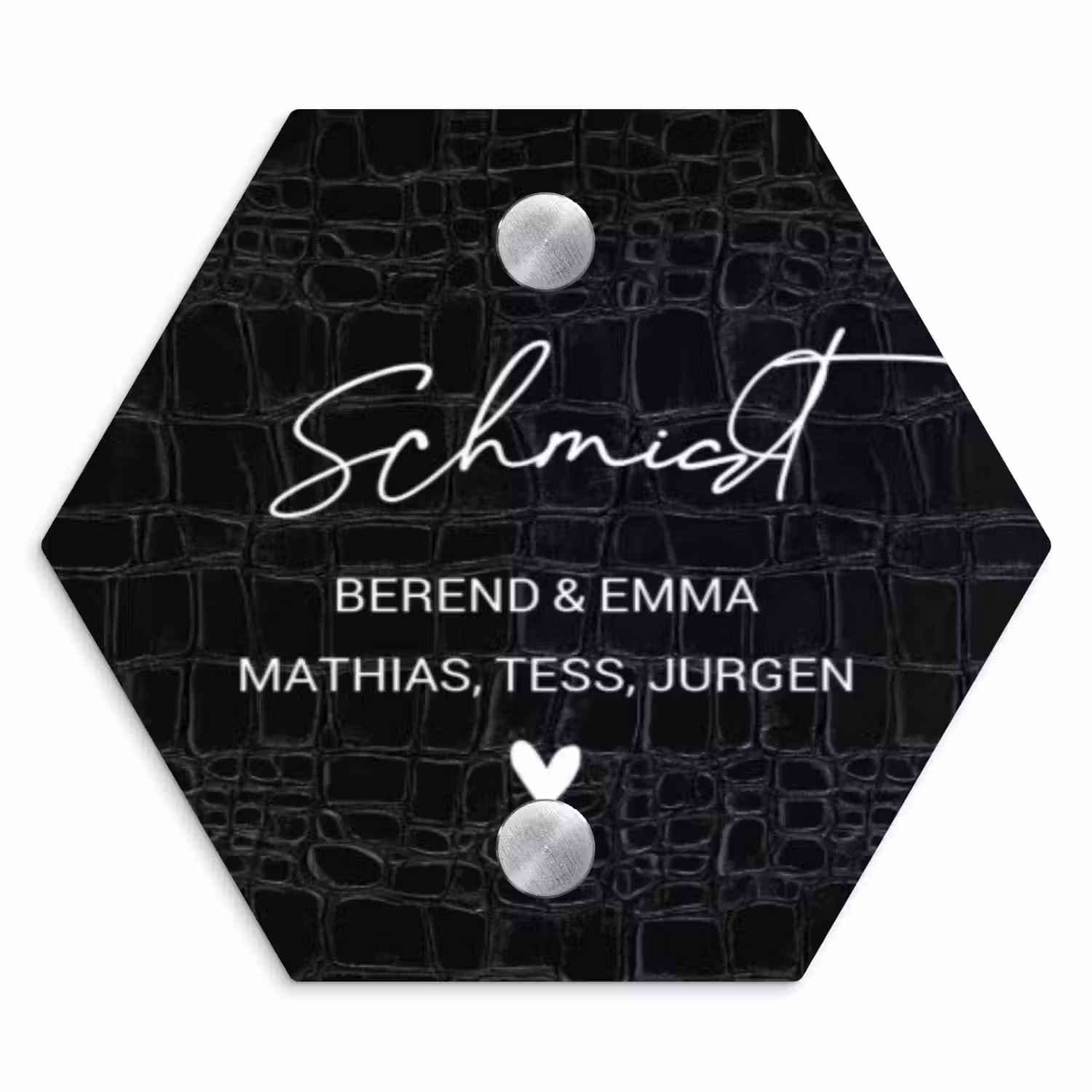 Zwart krokodillenleertextuur - Sierlijk Naambord Hexagon klein -3d
