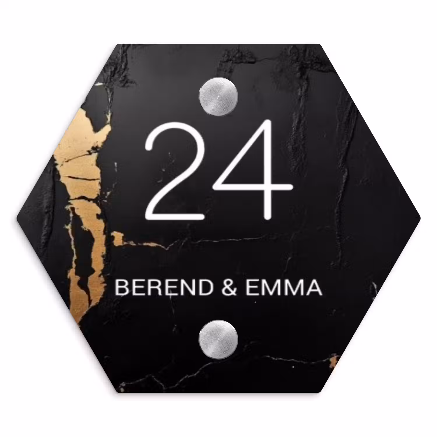 Zwart goud structuur - Klassiek Naambord Hexagon klein -3d