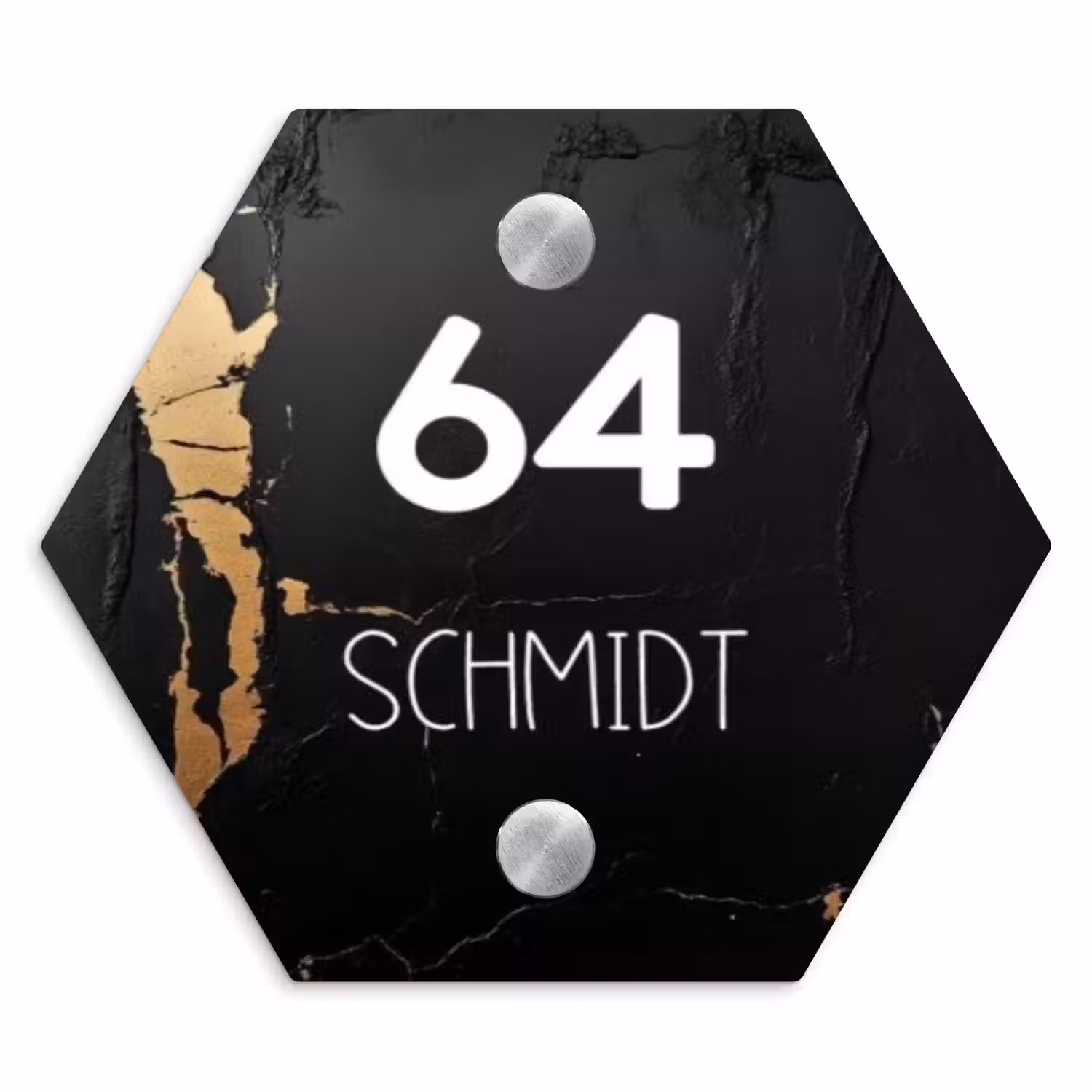 Zwart goud structuur - Modern Naambord Hexagon klein -3d