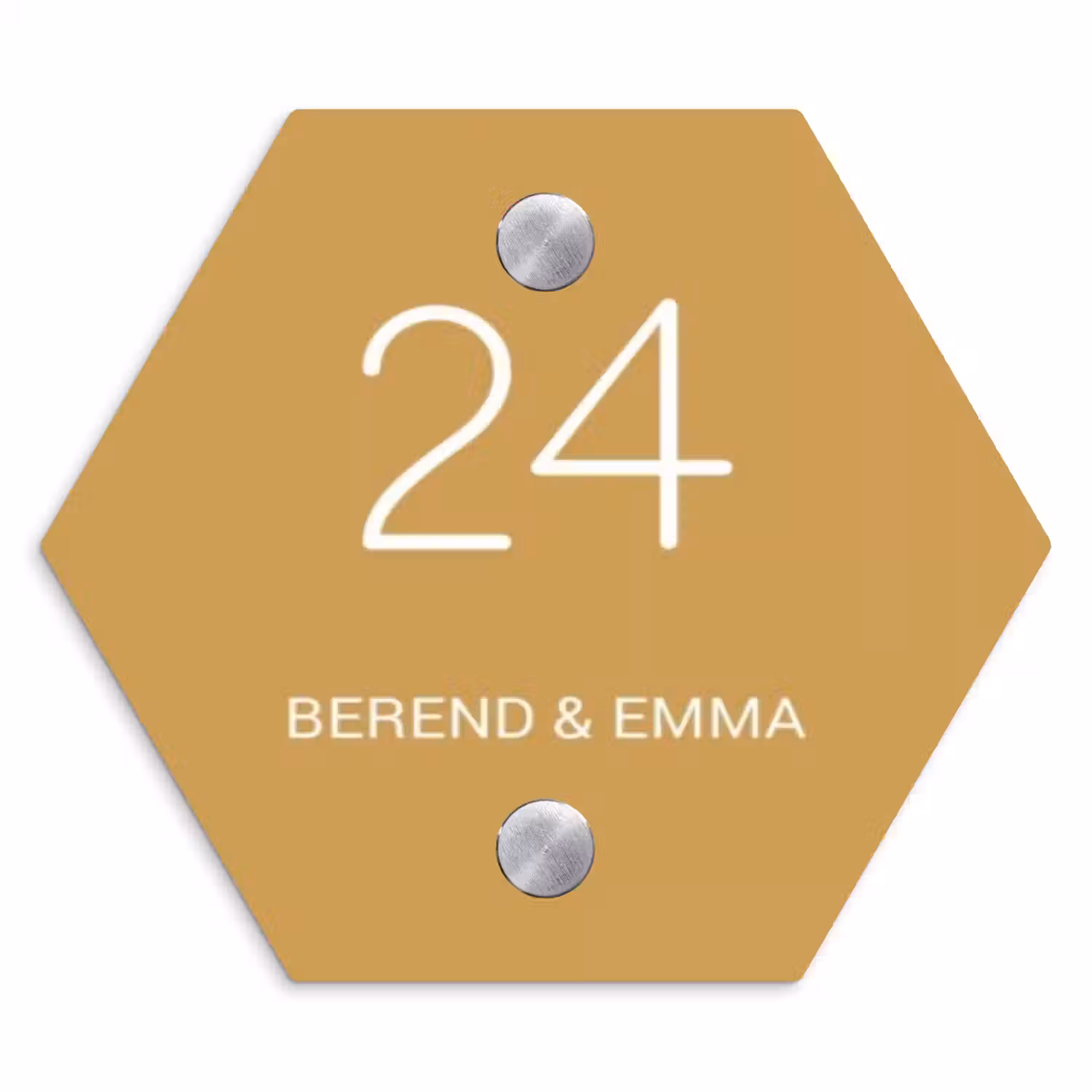 Mosterdgeel - Klassiek Naambord Hexagon klein -3d