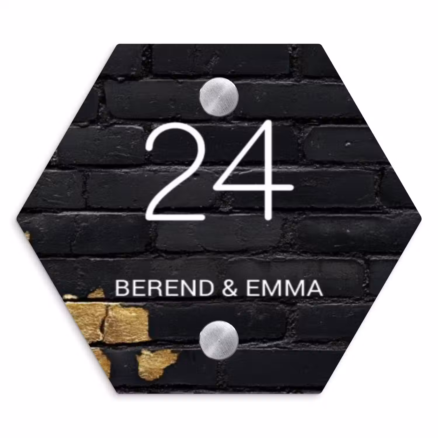Stenen goud zwart - Klassiek Naambord Hexagon klein -3d