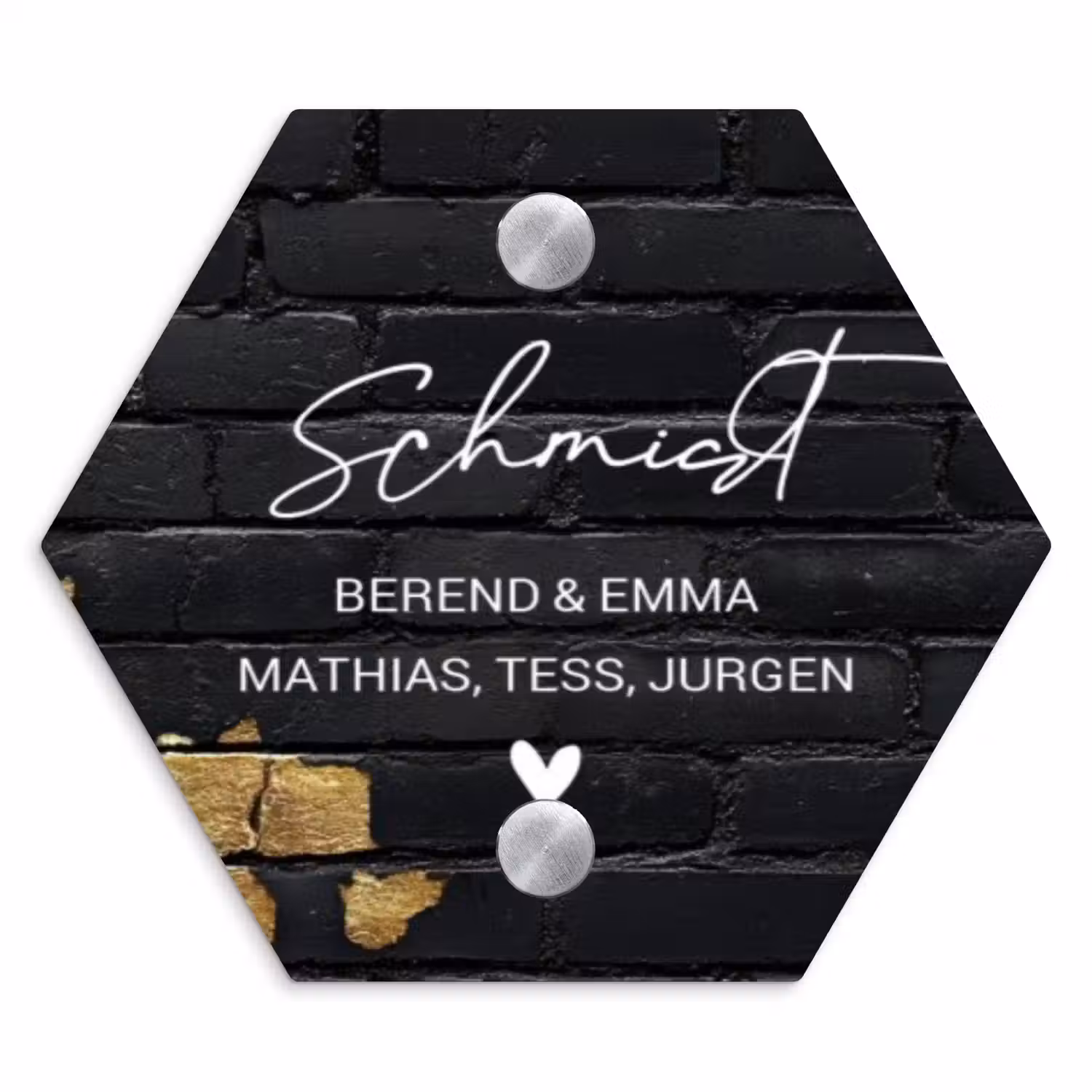 Stenen goud zwart - Sierlijk Naambord Hexagon klein -3d