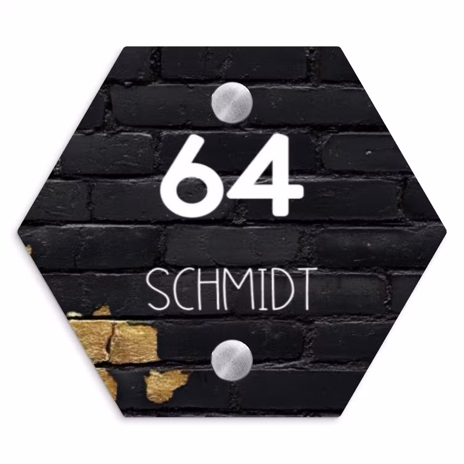 Stenen goud zwart - Modern Naambord Hexagon klein -3d