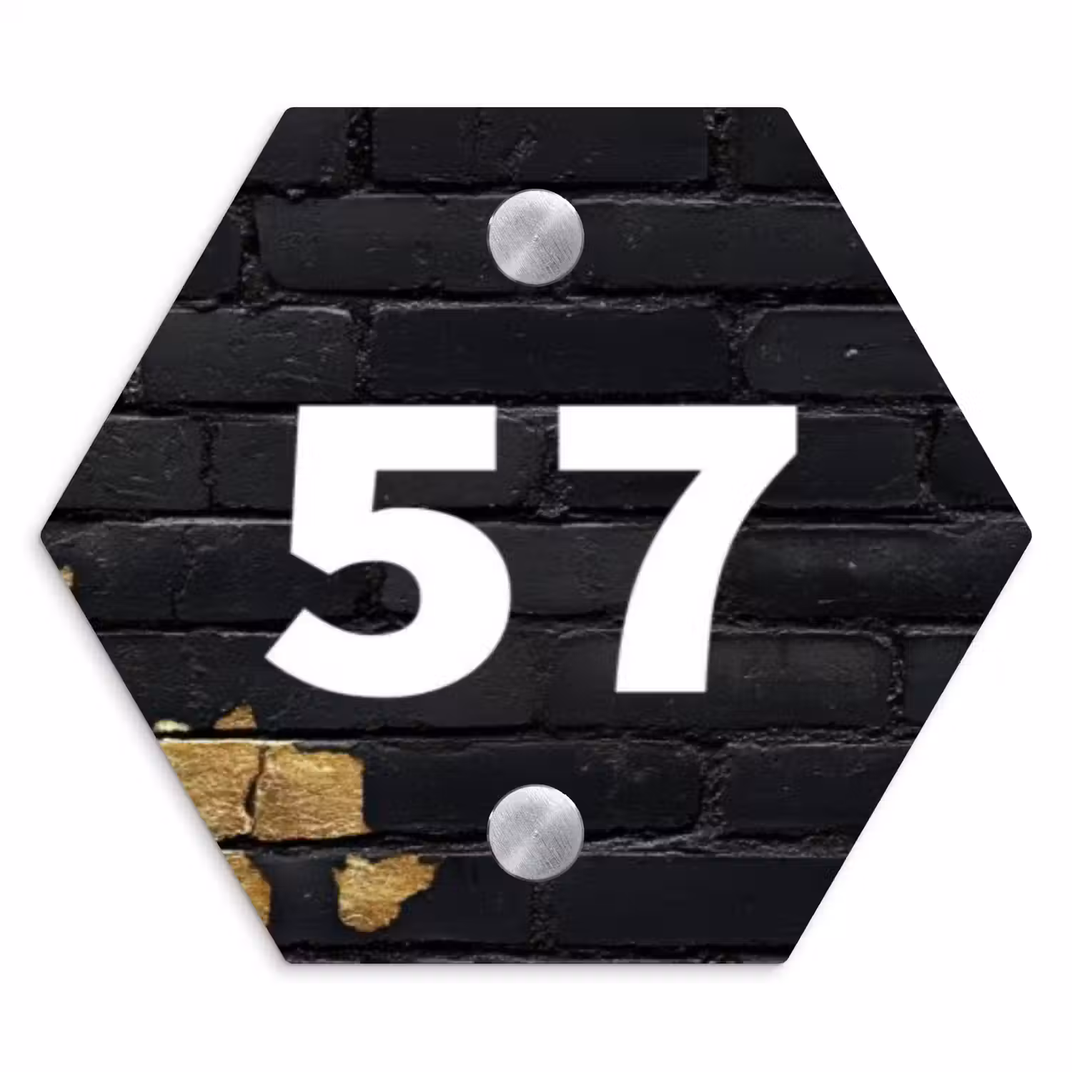 Stenen goud zwart - Traditioneel Naambord Hexagon klein -3d