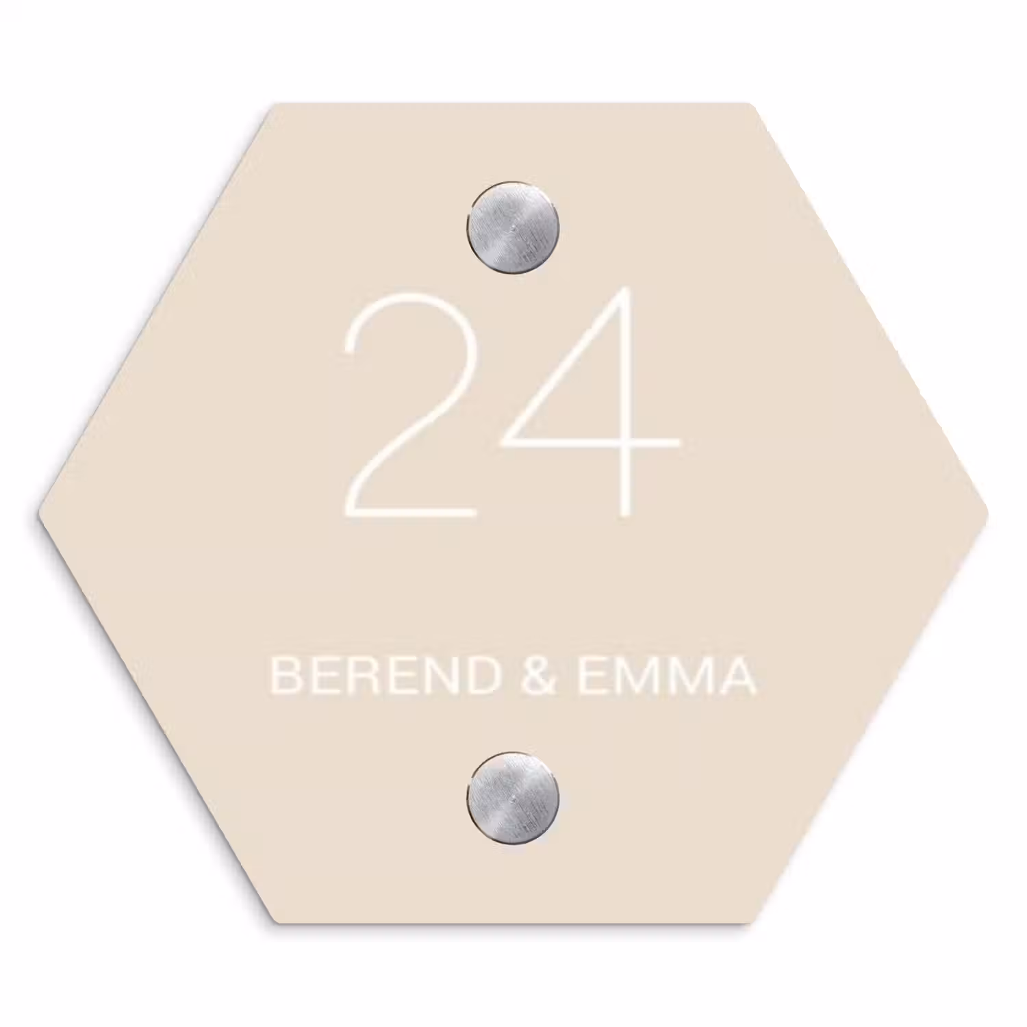 Effen - Beige - Klassiek Naambord Hexagon klein -3d