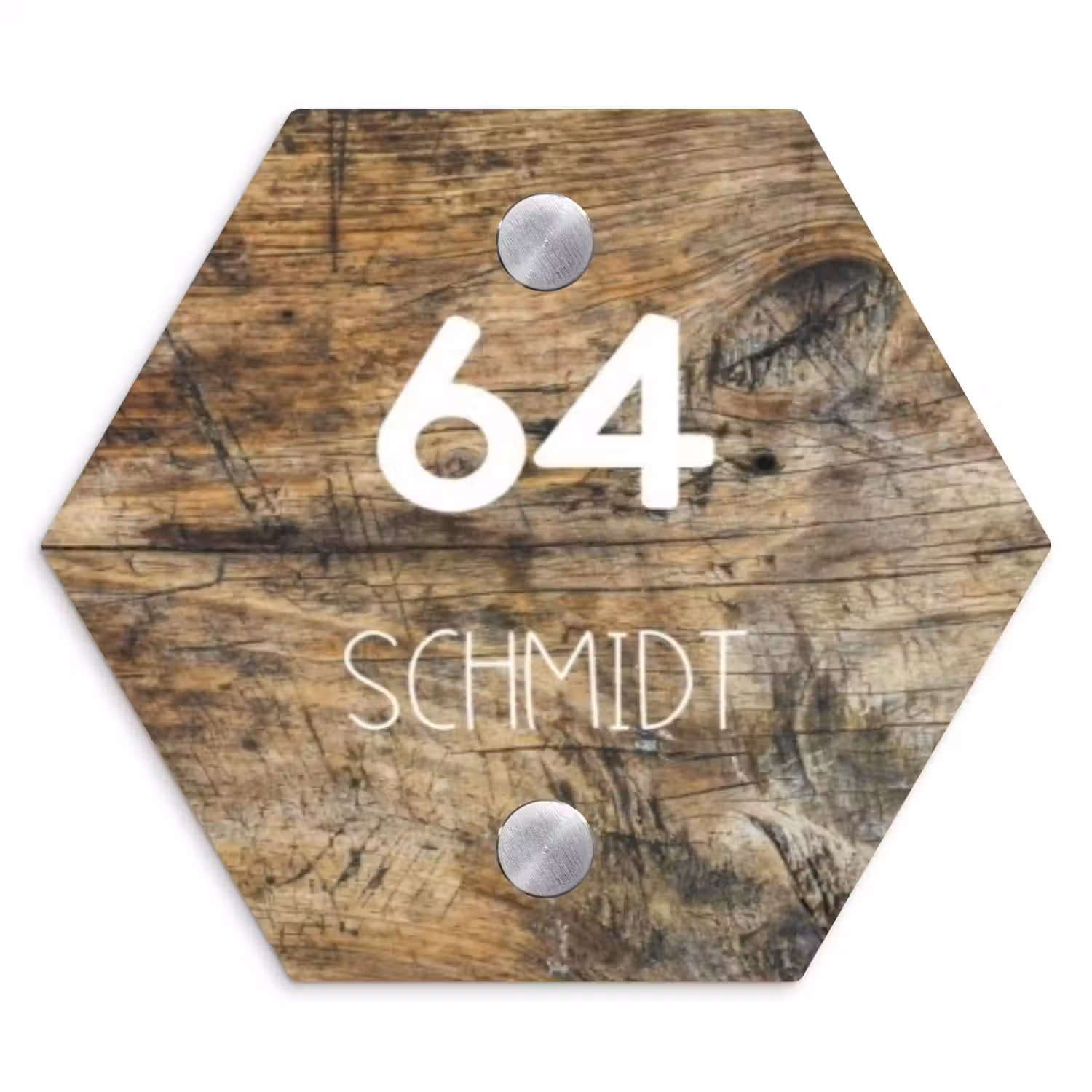 Verweerd hout - Modern Naambord Hexagon klein -3d