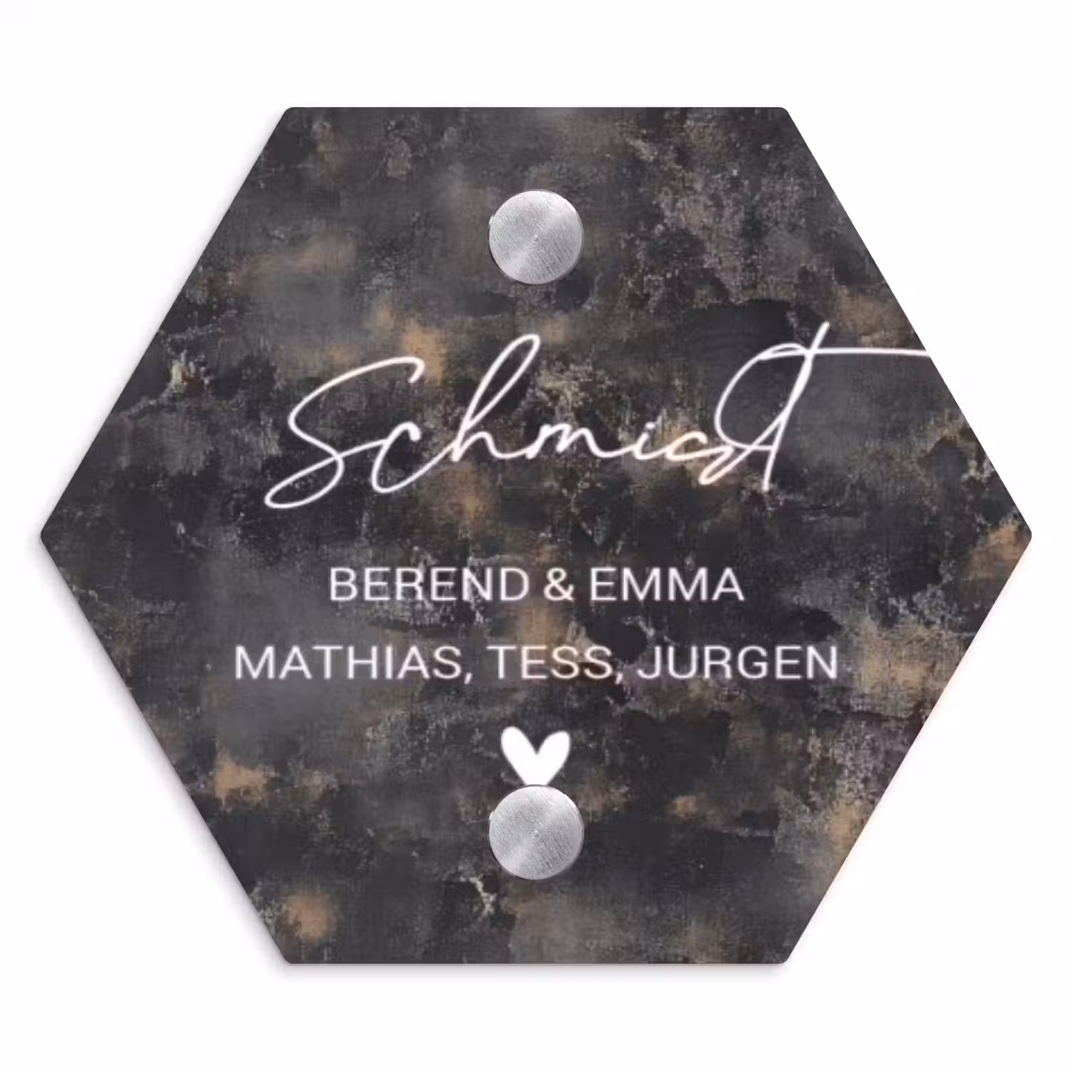 Verweerd metaal - Sierlijk Naambord Hexagon klein -3d