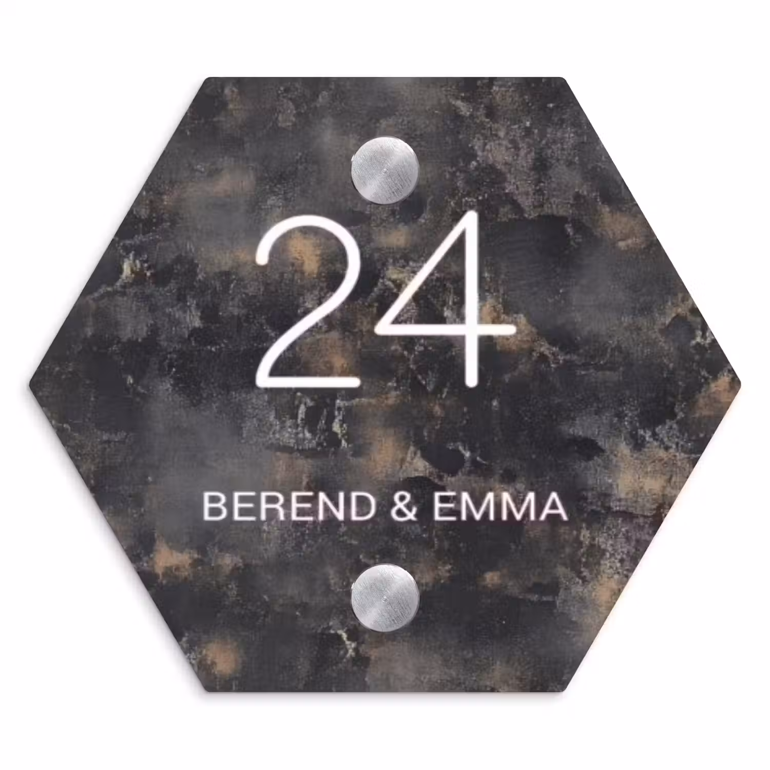 Verweerd metaal - Klassiek Naambord Hexagon klein -3d
