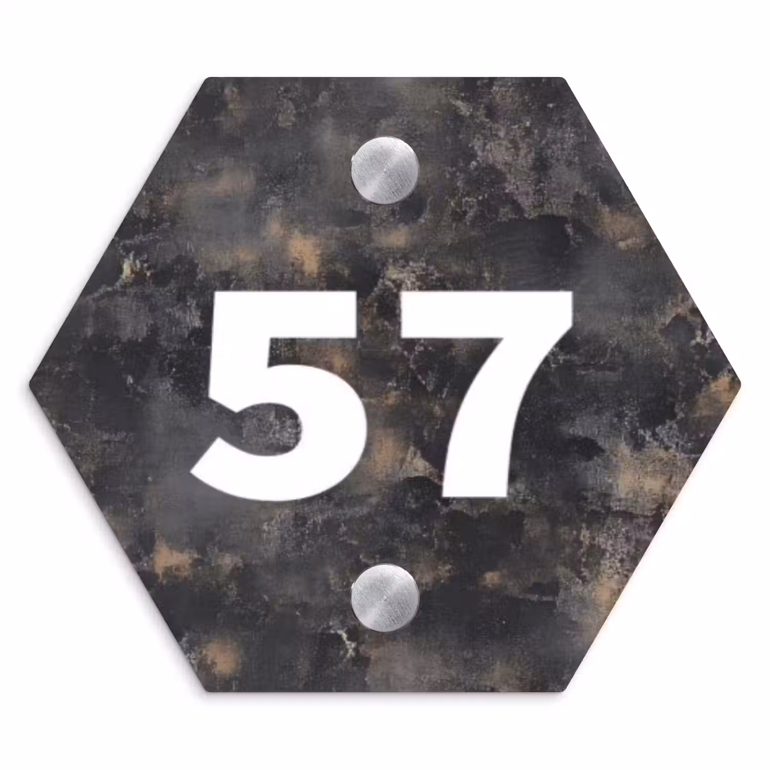 Verweerd metaal - Traditioneel Naambord Hexagon klein -3d