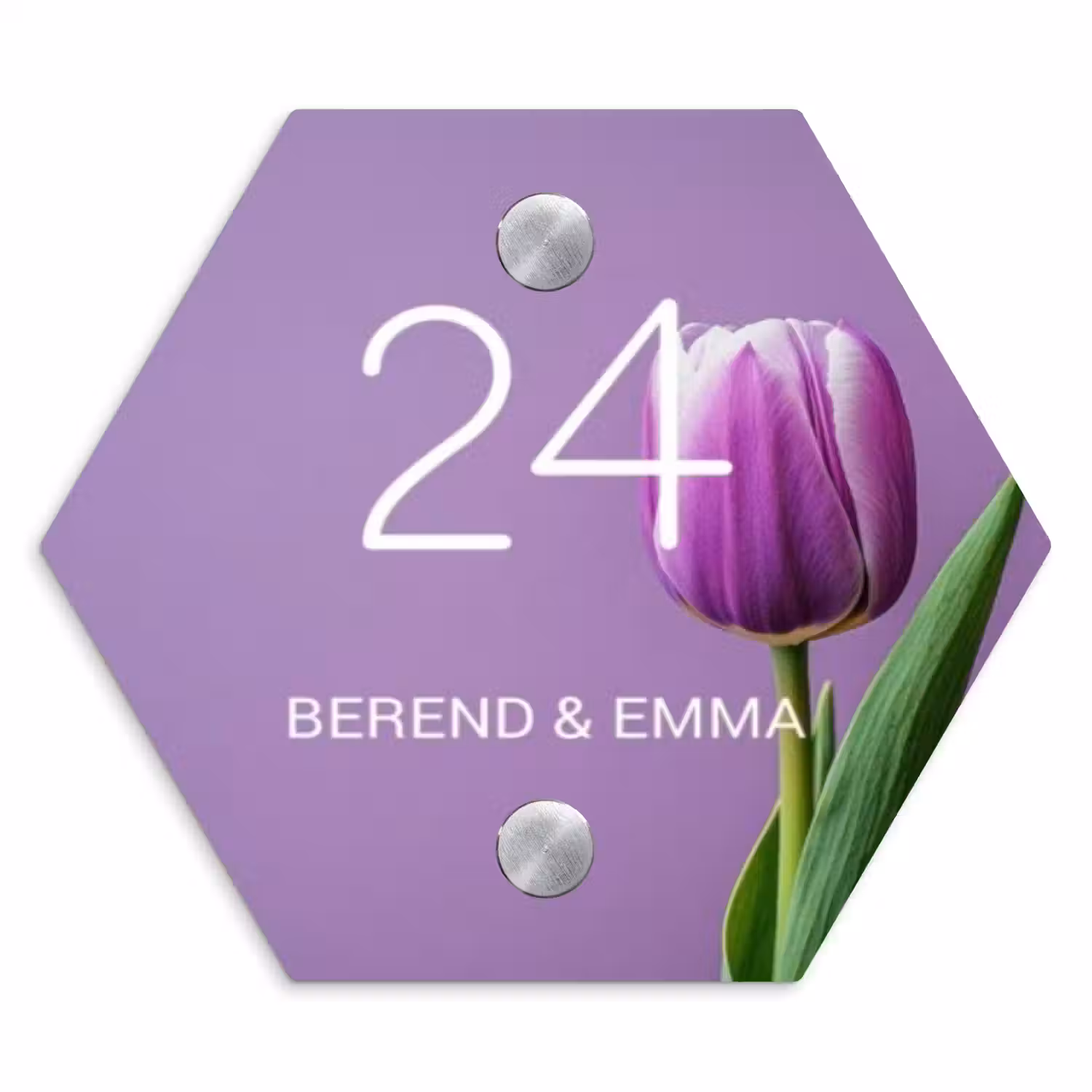 Paarse tulp - Klassiek Naambord Hexagon klein -3d