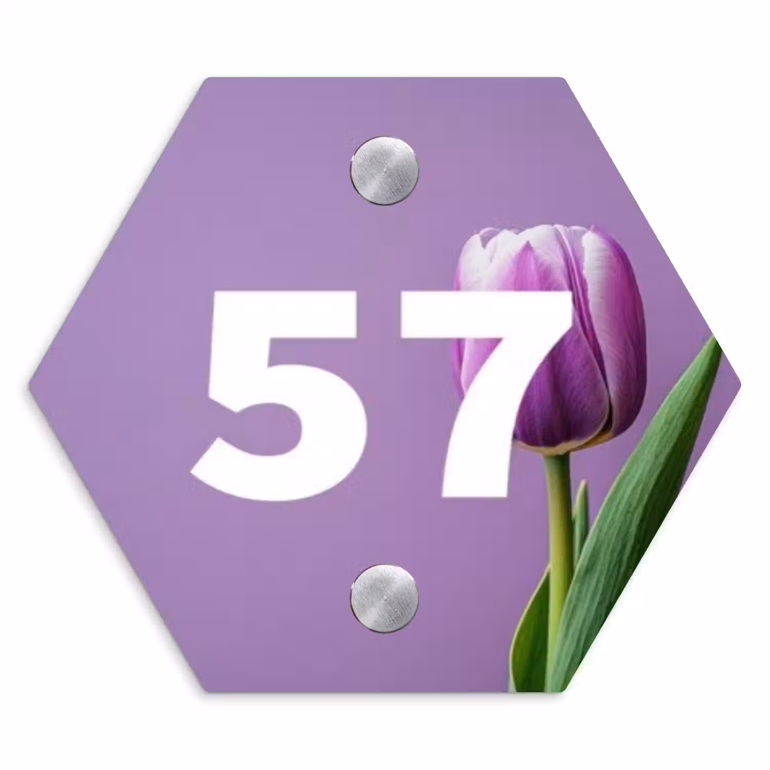 Paarse tulp - Traditioneel Naambord Hexagon klein -3d