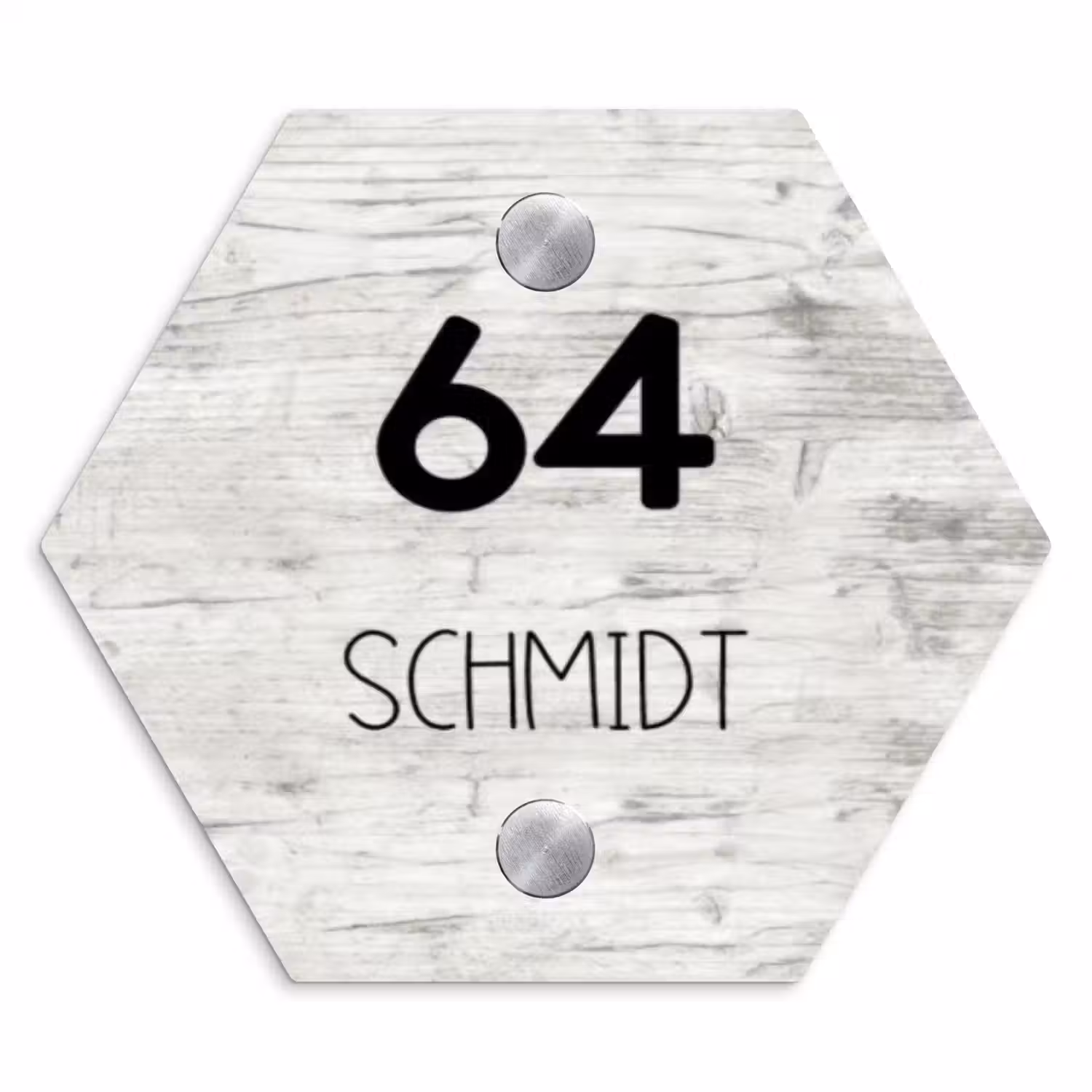 Witgrijs hout - Modern Naambord Hexagon klein -3d