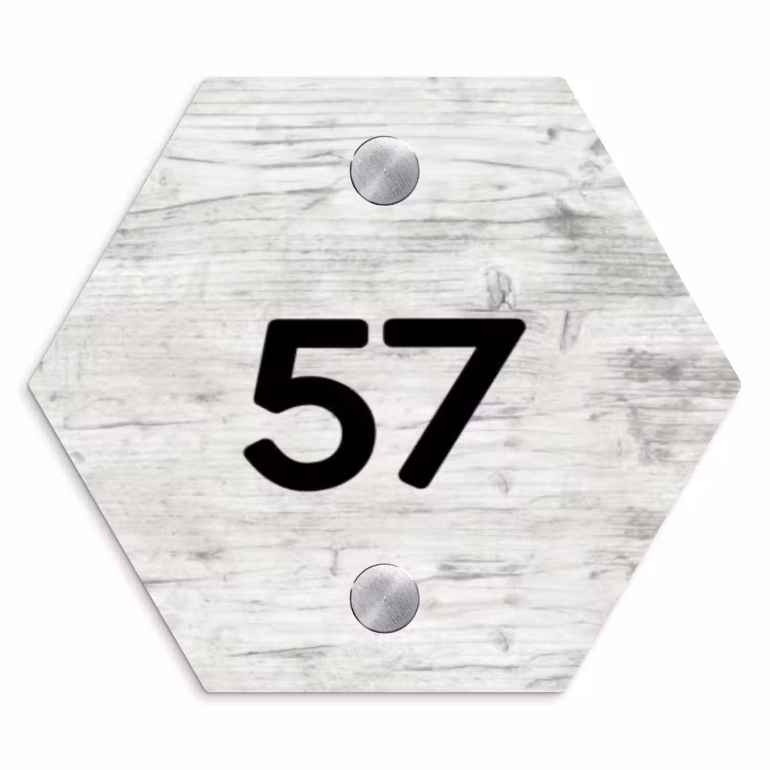 Witgrijs hout - Traditioneel Naambord Hexagon klein -3d