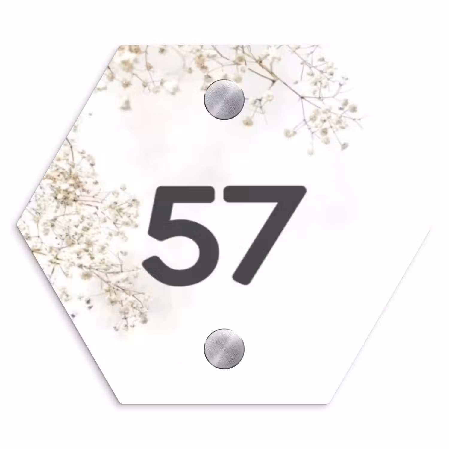 Wit met bloementakjes - Traditioneel Naambord Hexagon klein -3d