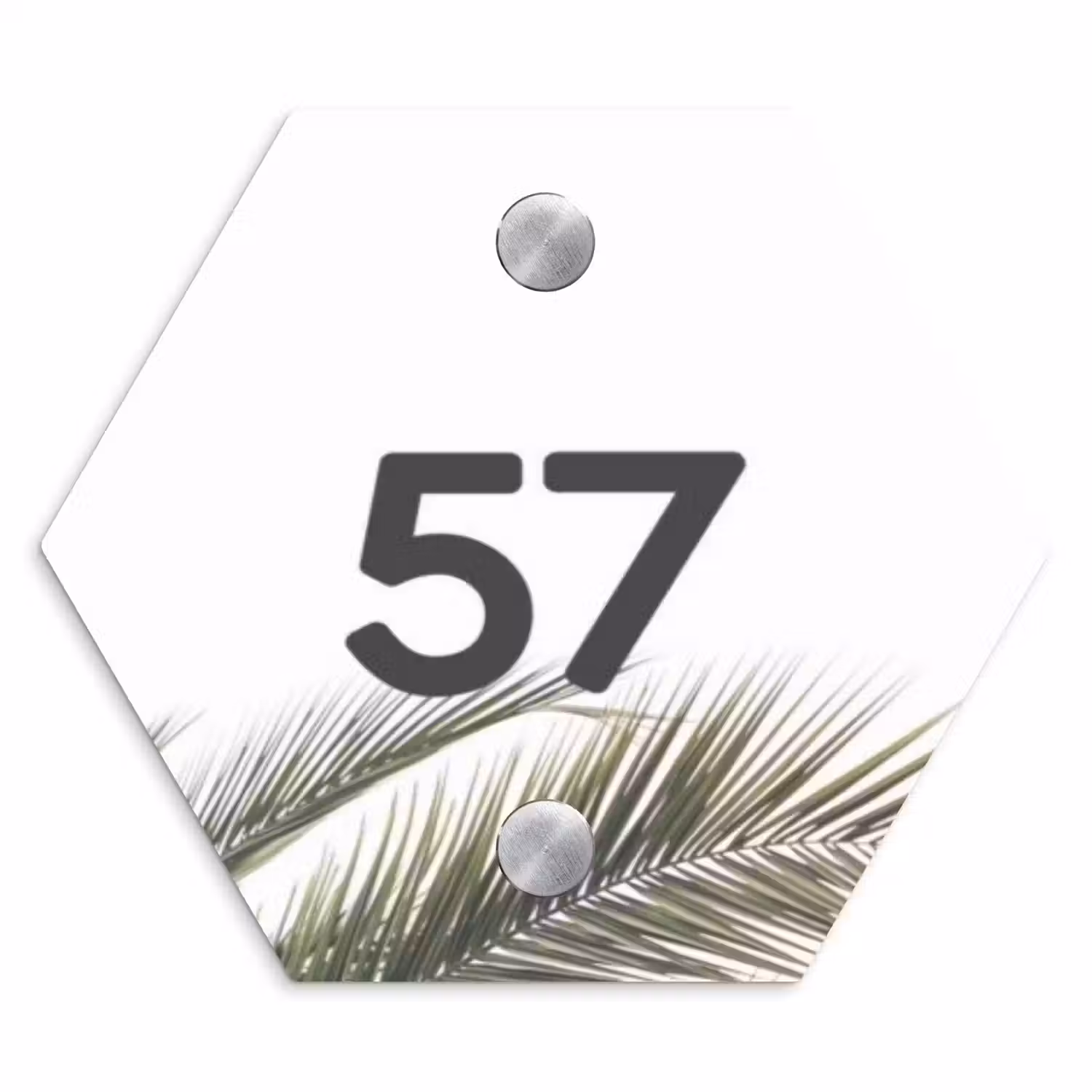 Wit met palmblad - Traditioneel Naambord Hexagon klein -3d