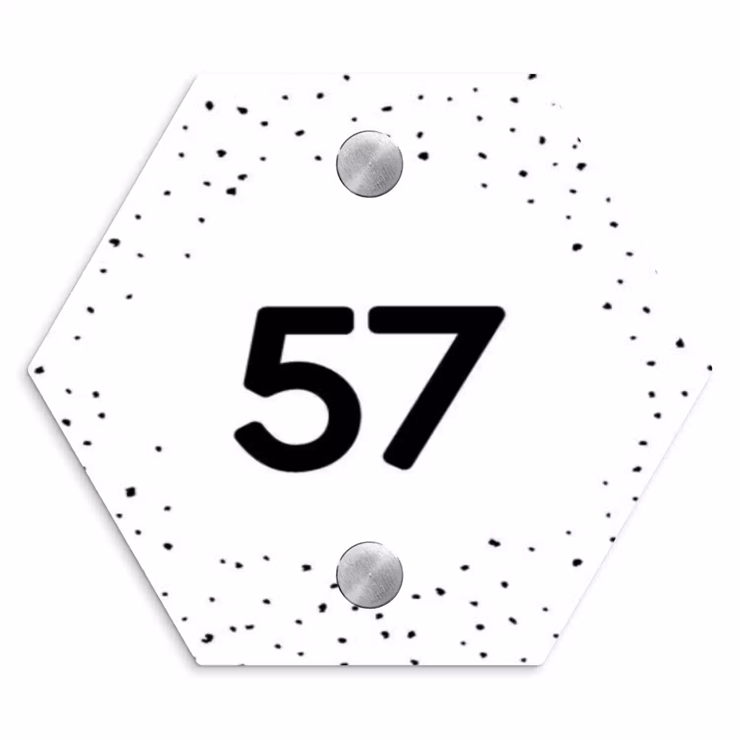 Wit met stippen - Traditioneel Naambord Hexagon klein -3d