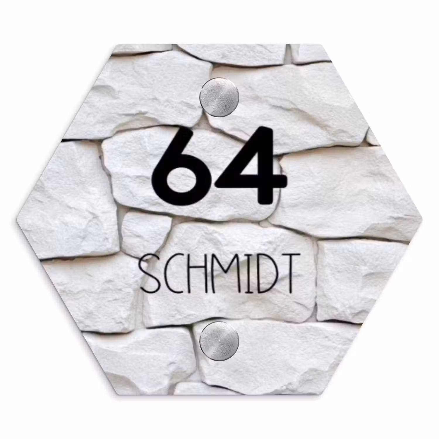 Witte - Natuurstenen - Modern Naambord Hexagon klein -3d