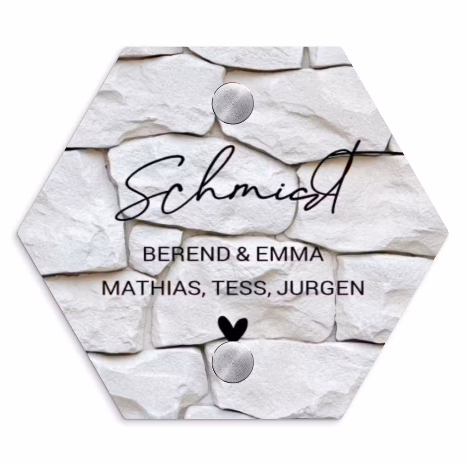 Witte - Natuurstenen - Sierlijk Naambord Hexagon klein -3d