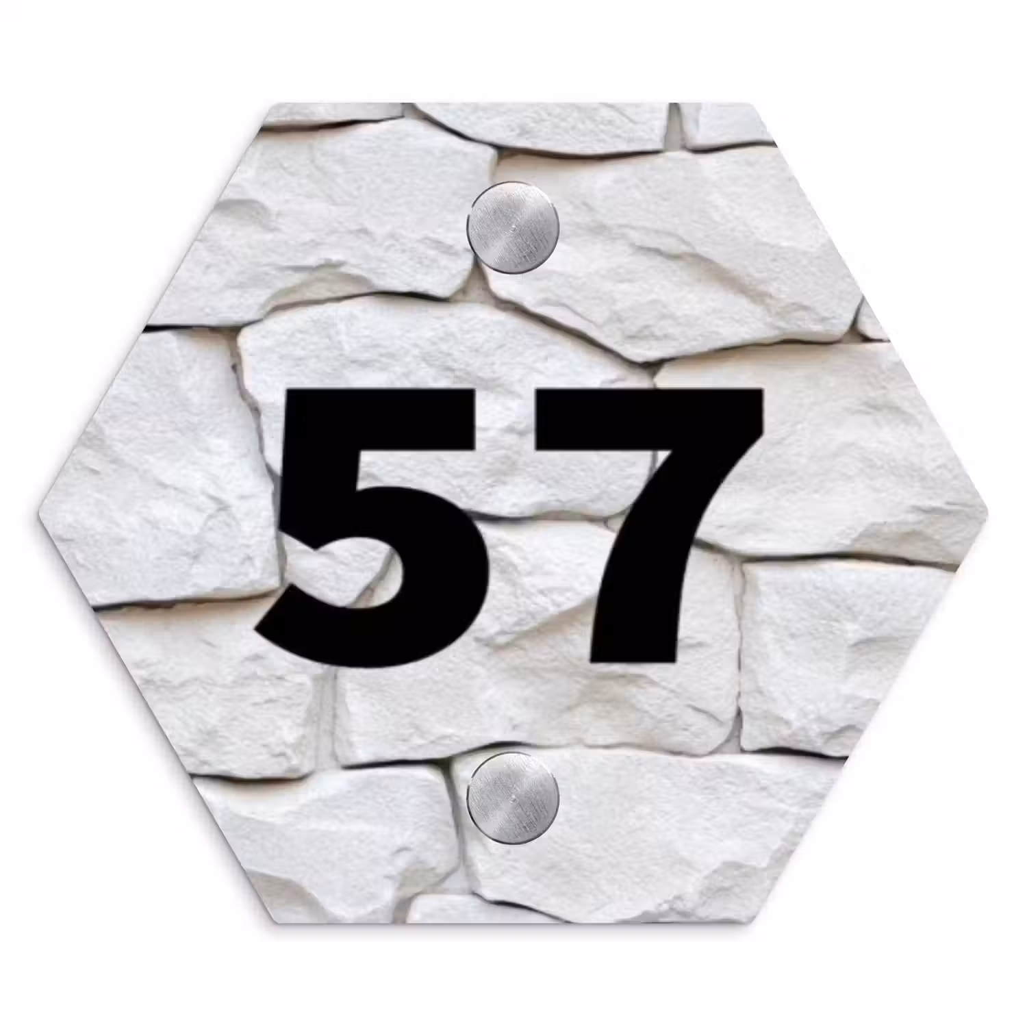 Witte - Natuurstenen - Traditioneel Naambord Hexagon klein -3d