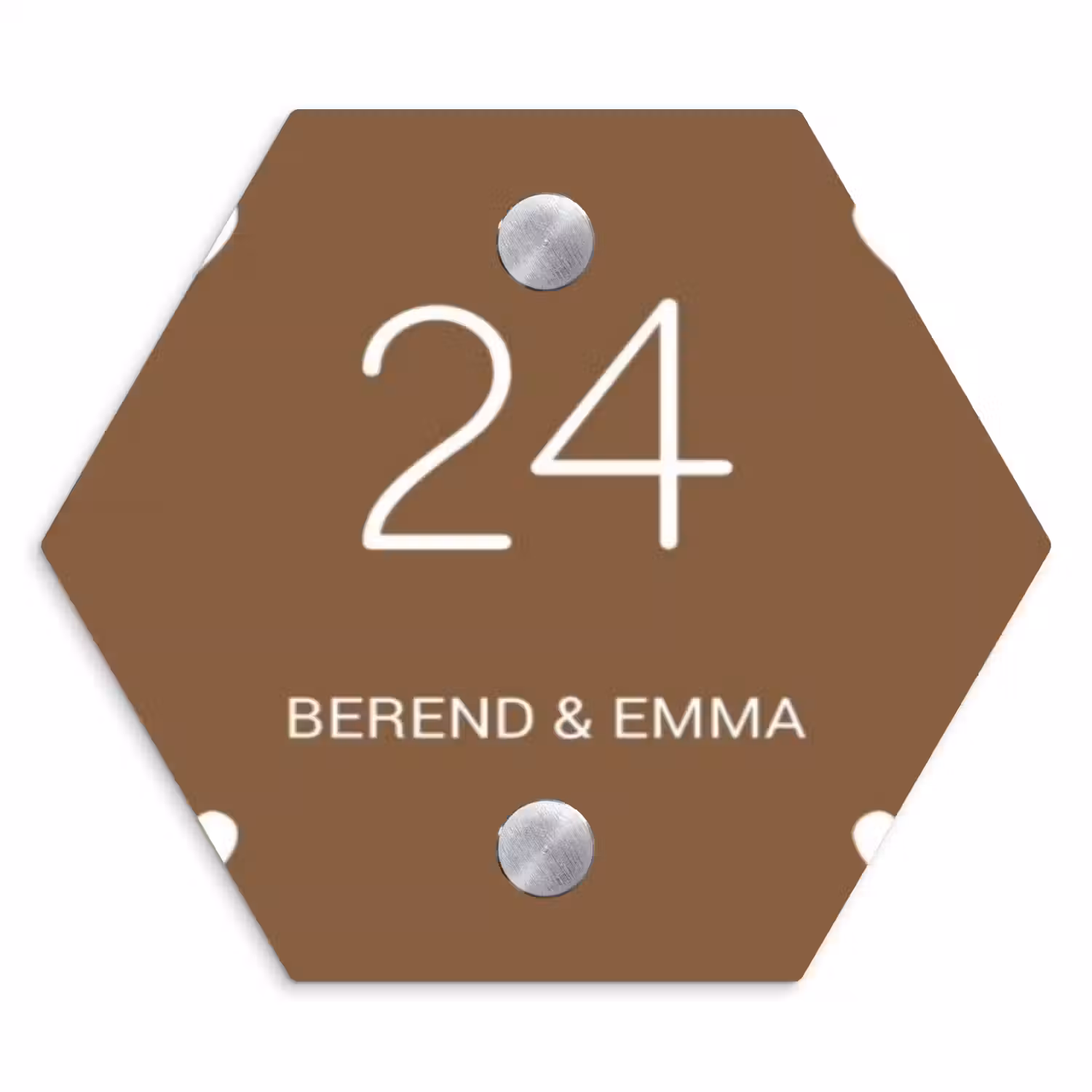 Weiße Herzchen in den Ecken - Klassisch Naambord Hexagon klein -3d