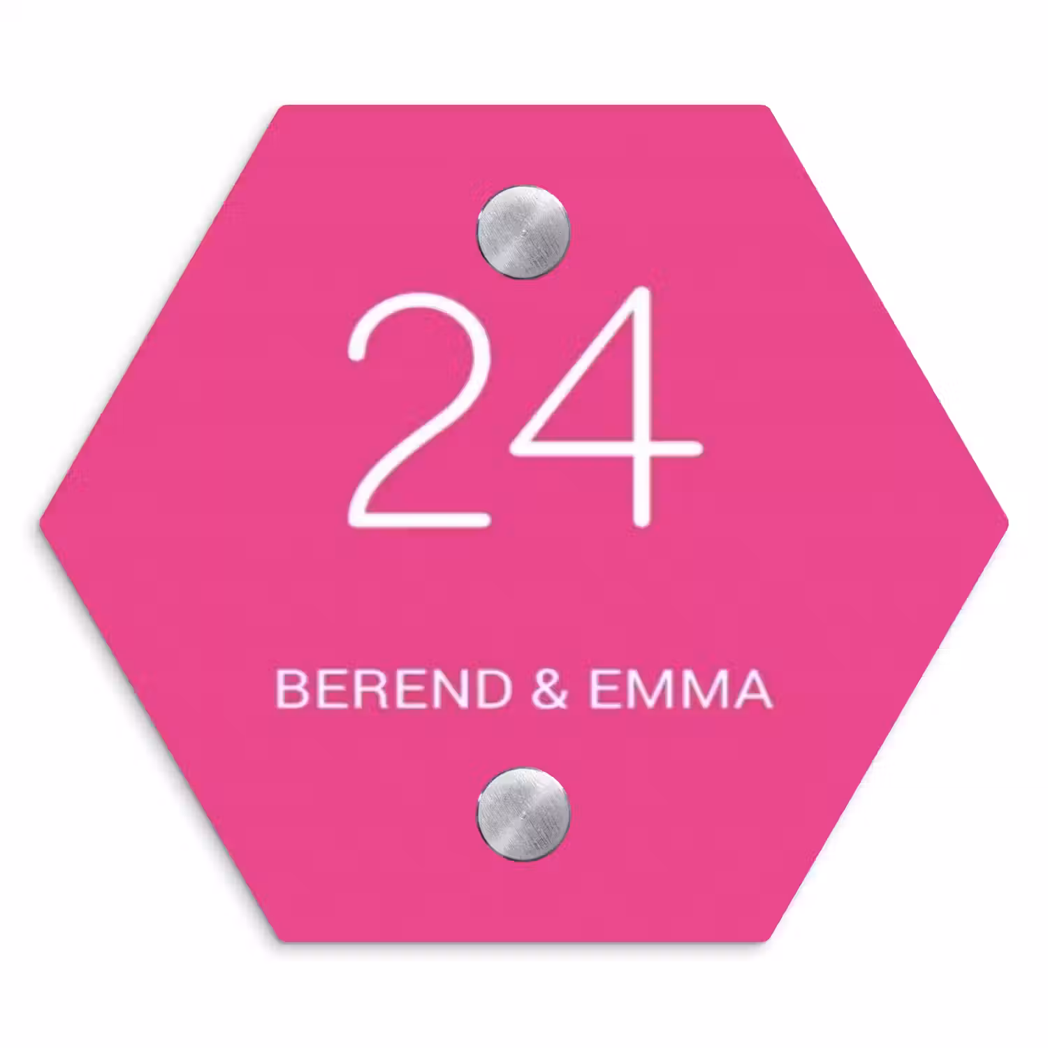 Weiße Herzchen in den Ecken - Modern Naambord Hexagon klein -3d