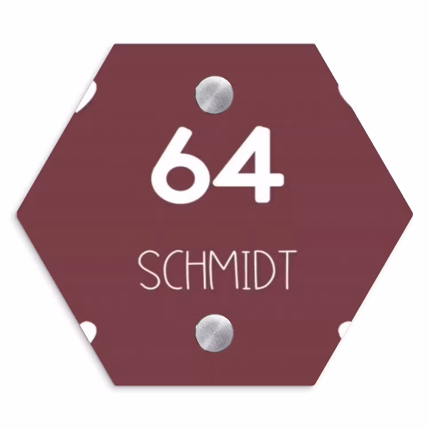 Witte hartjes in hoeken - Modern Naambord Hexagon klein -3d