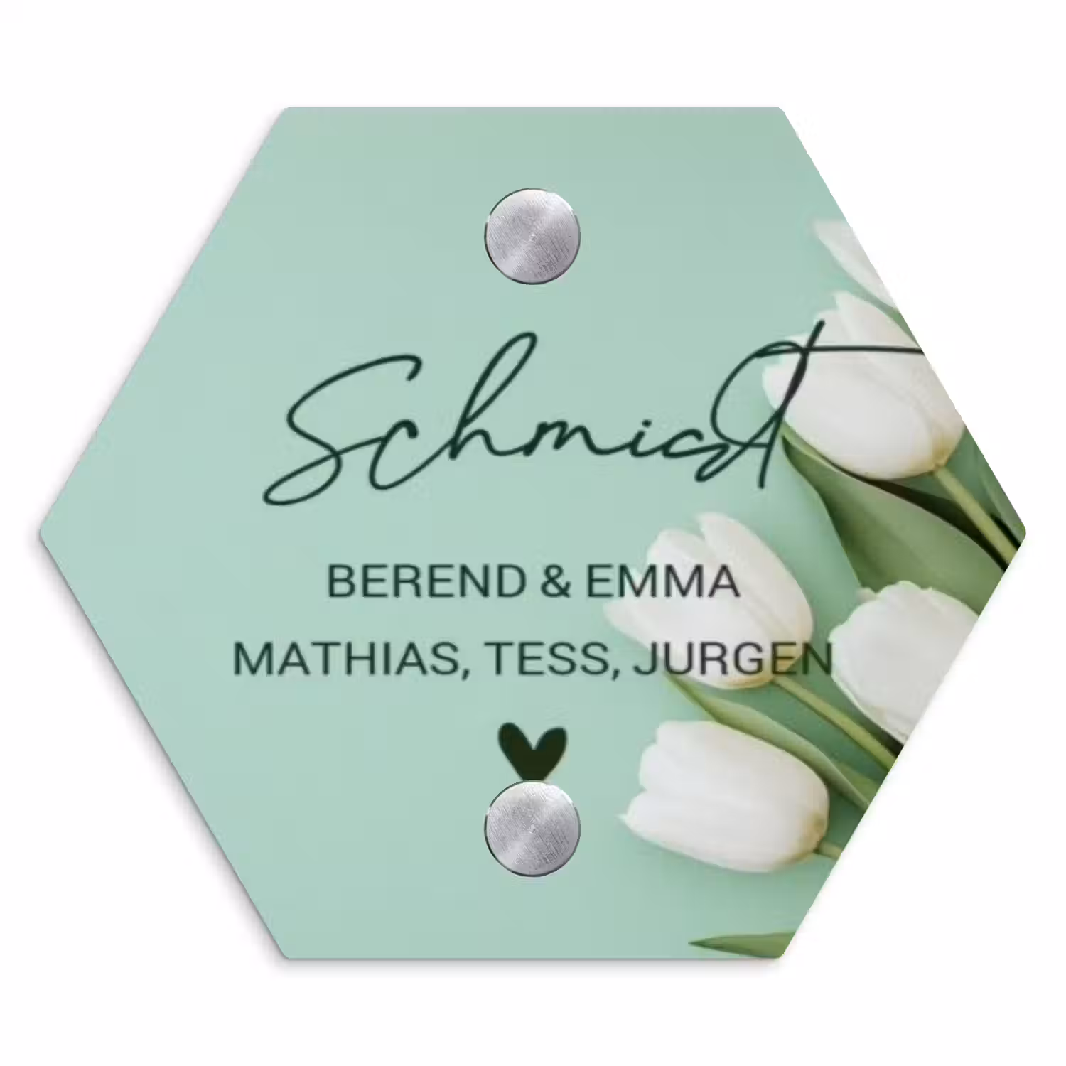 Witte tulpen - Sierlijk Naambord Hexagon klein -3d
