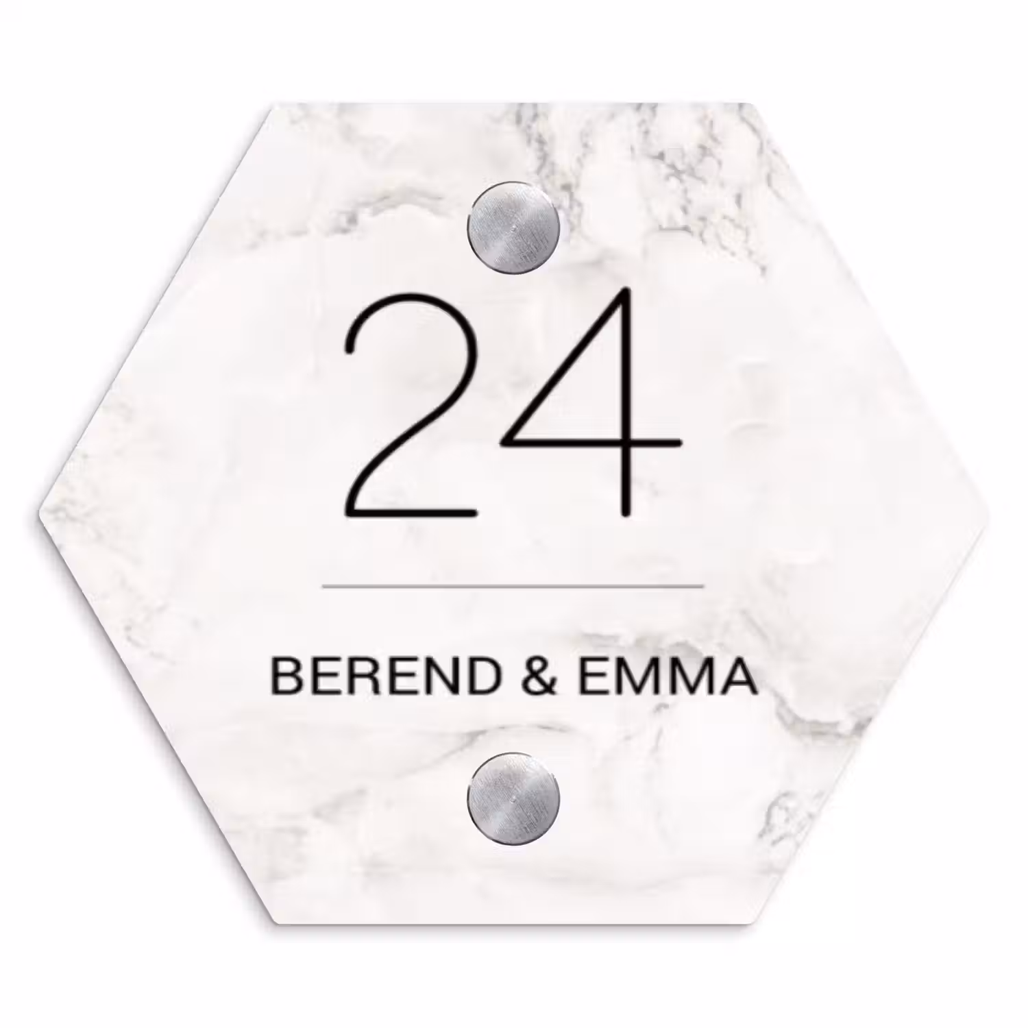 Wit marmer - Klassiek Naambord Hexagon klein -3d