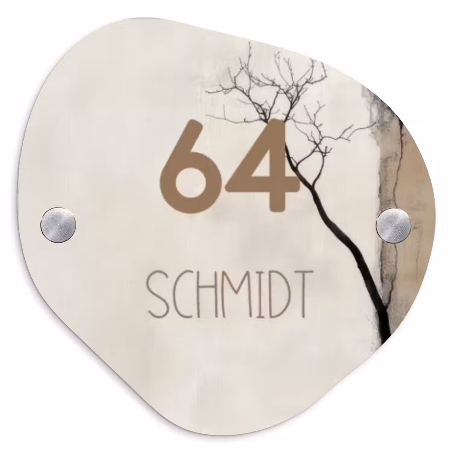 Boomsilhouet beige achtergrond - Modern Naambord Organisch middel -3d