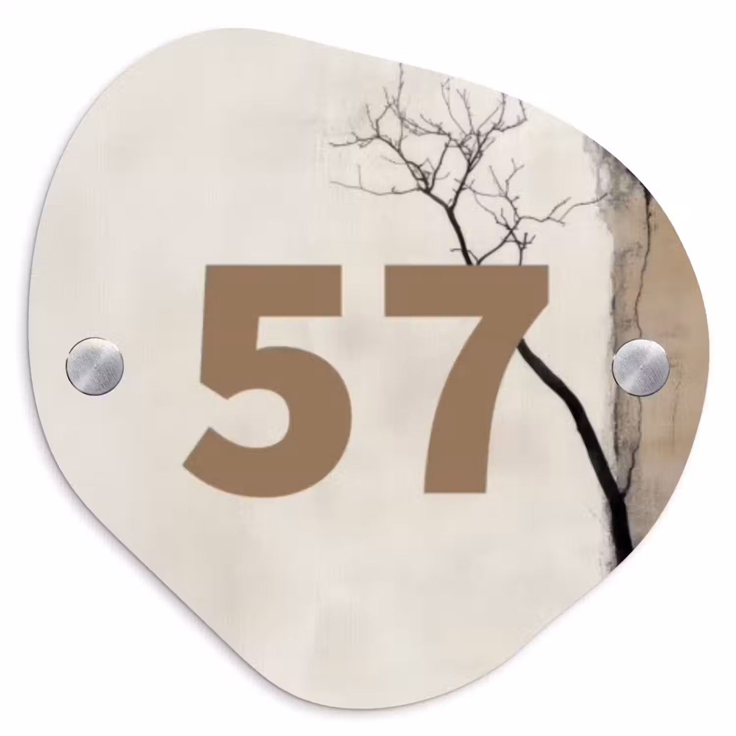 Boomsilhouet beige achtergrond - Traditioneel Naambord Organisch middel -3d
