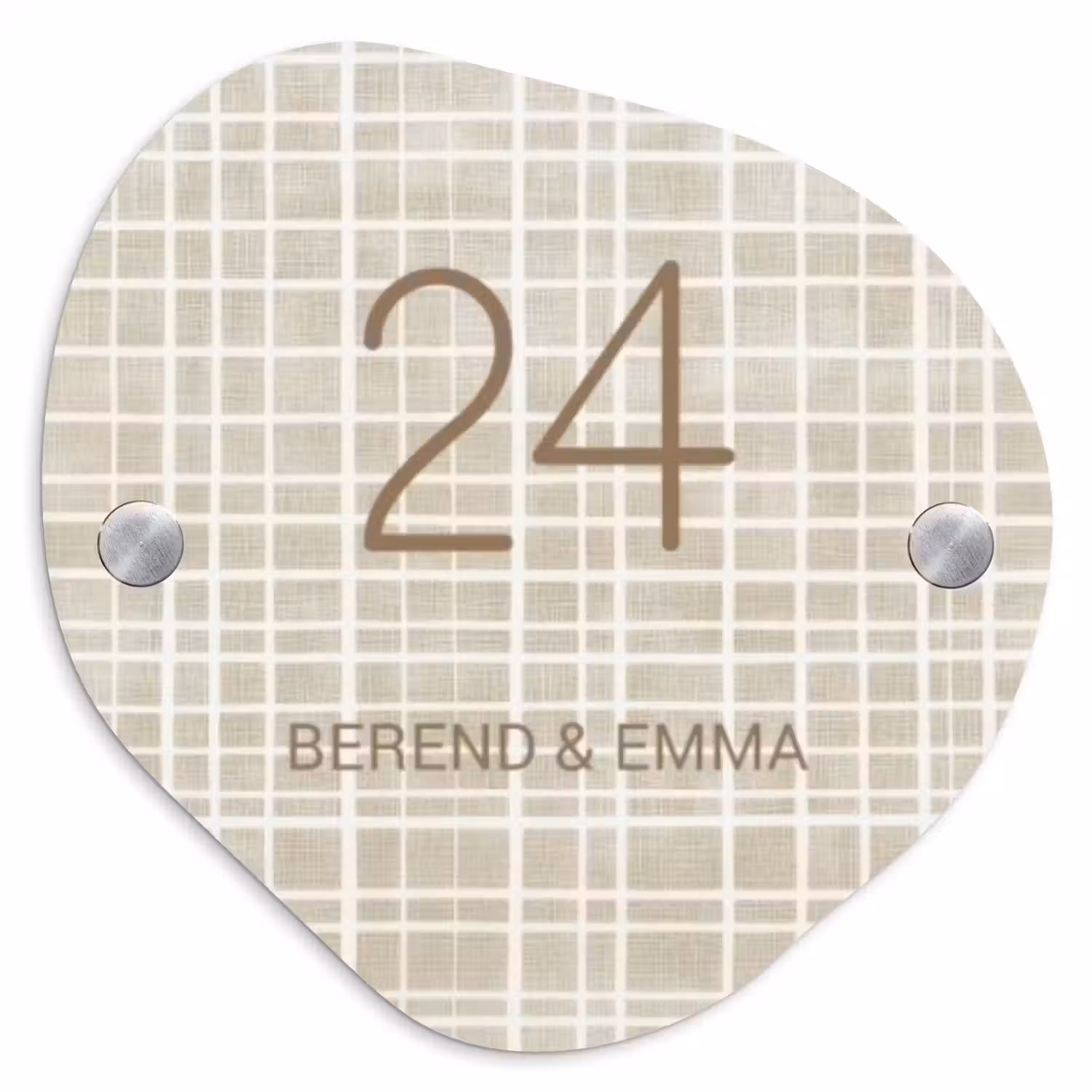Beige raster - Klassiek Naambord Organisch middel -3d