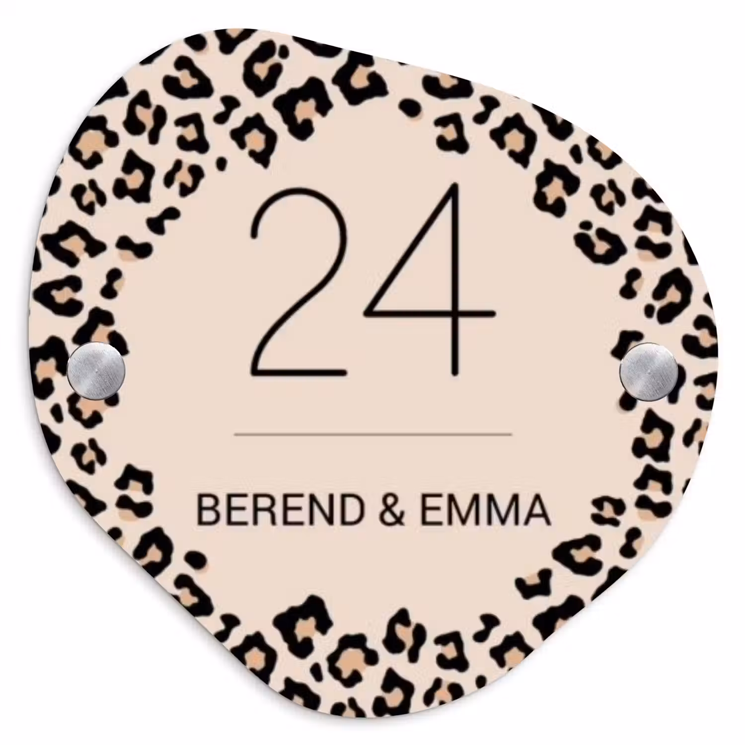 Beige luipaardprint - Klassiek Naambord Organisch middel -3d