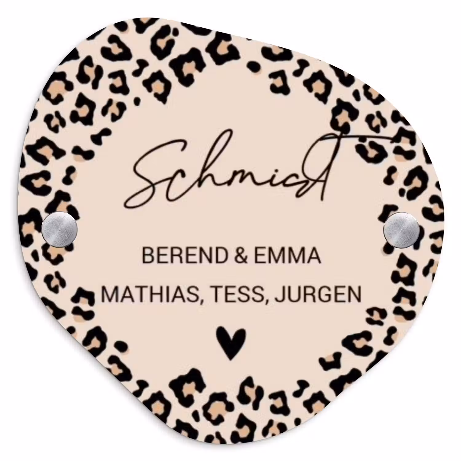 Beige luipaardprint - Sierlijk Naambord Organisch middel -3d