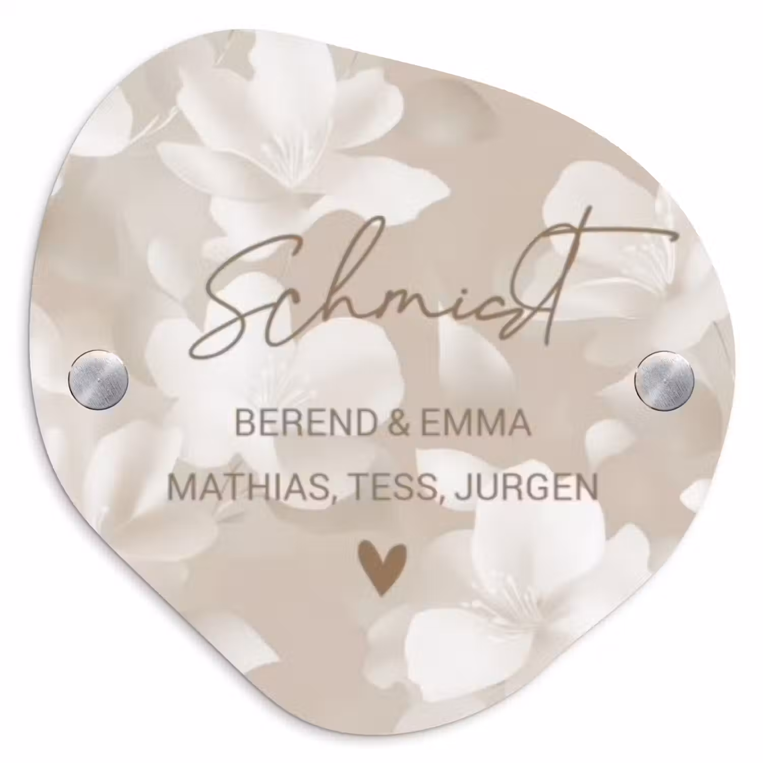 Beigefarbene Blumen - Elegant Naambord Organisch middel -3d