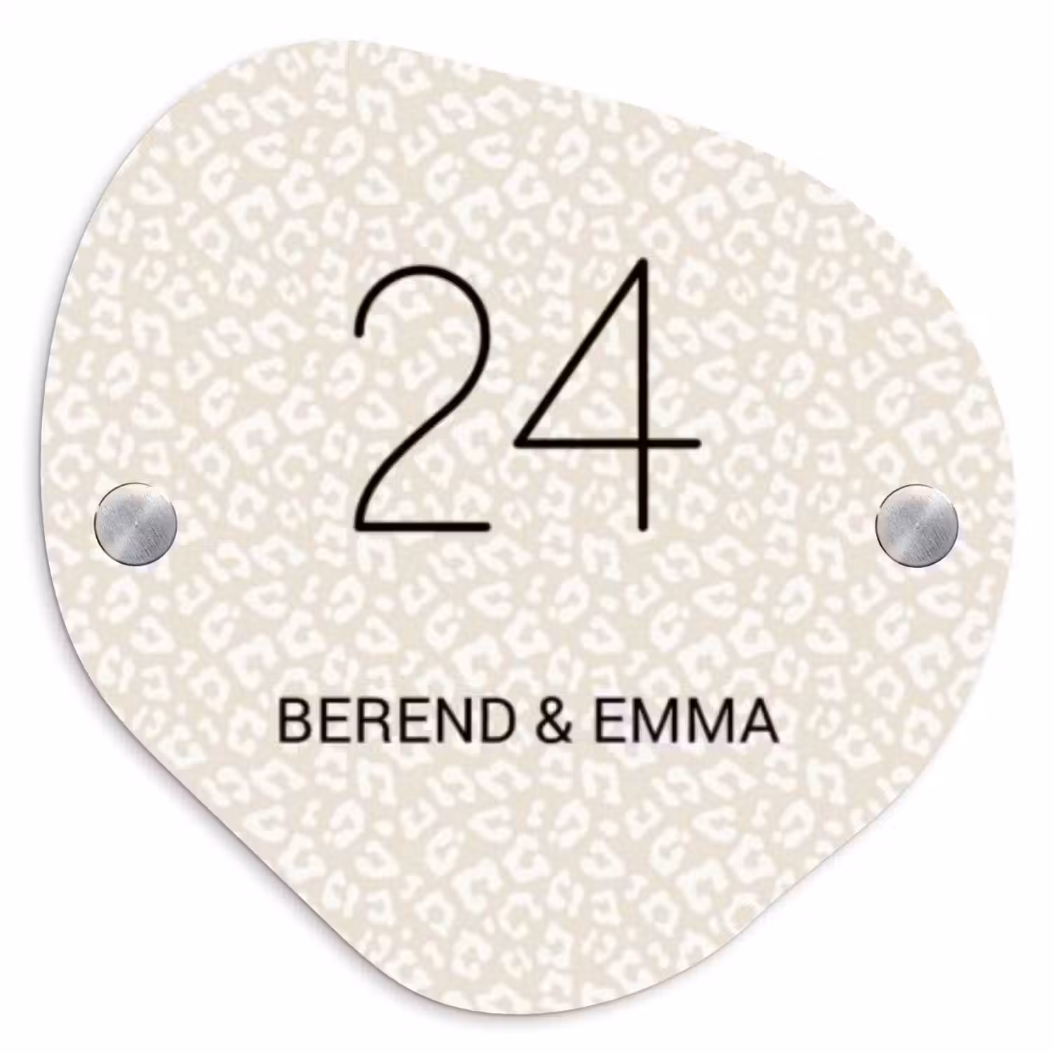 Beige panterprint - Klassiek Naambord Organisch middel -3d