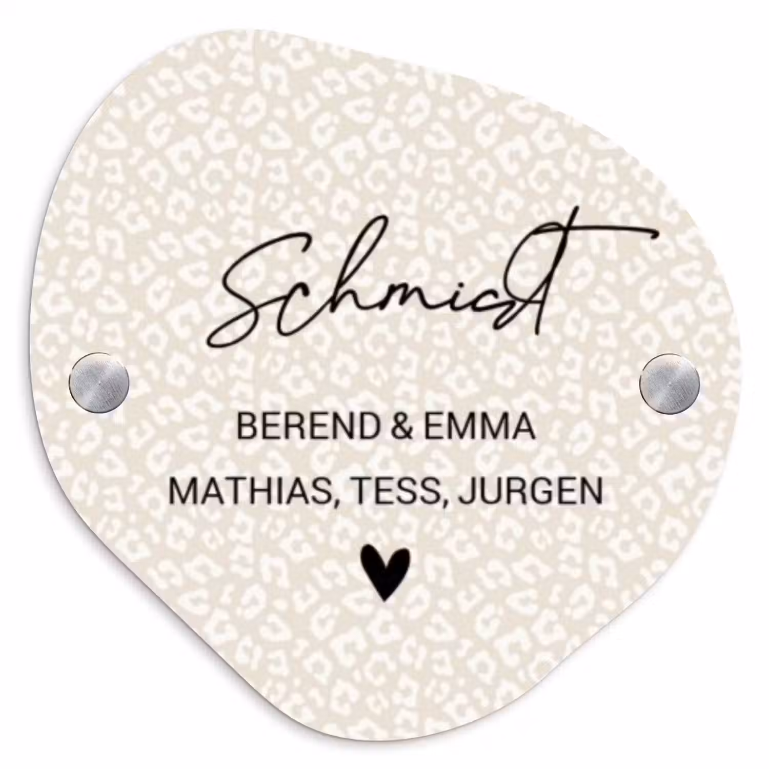 Beige panterprint - Sierlijk Naambord Organisch middel -3d
