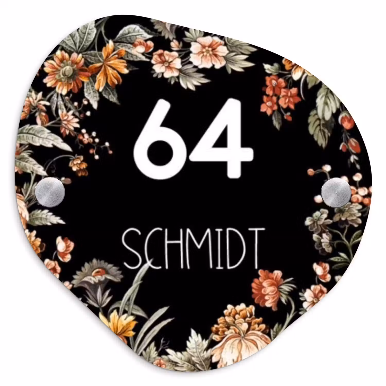 Bloemen - Zwart - Modern Naambord Organisch middel -3d