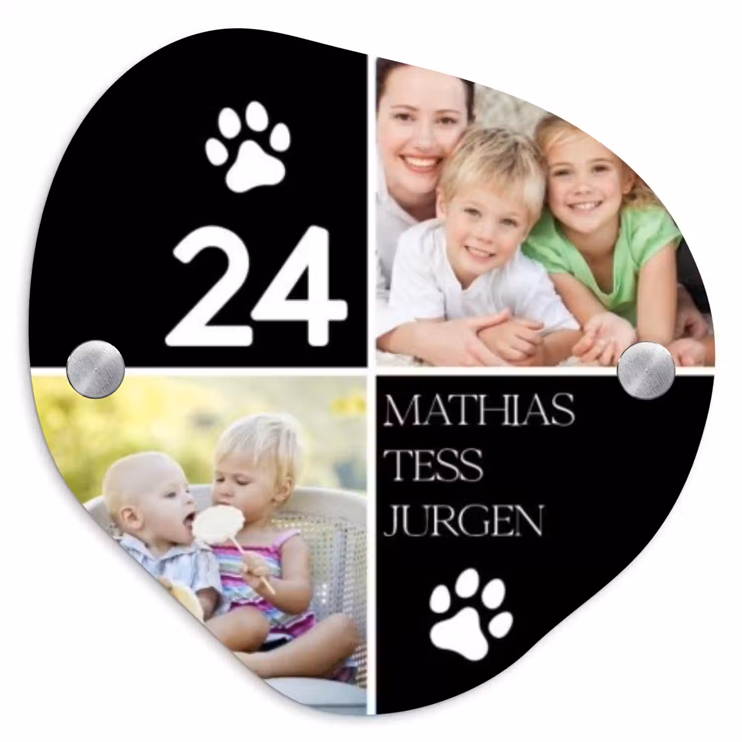 Familieportret met pootafdrukken zwart - Klassiek Naambord Organisch middel -3d