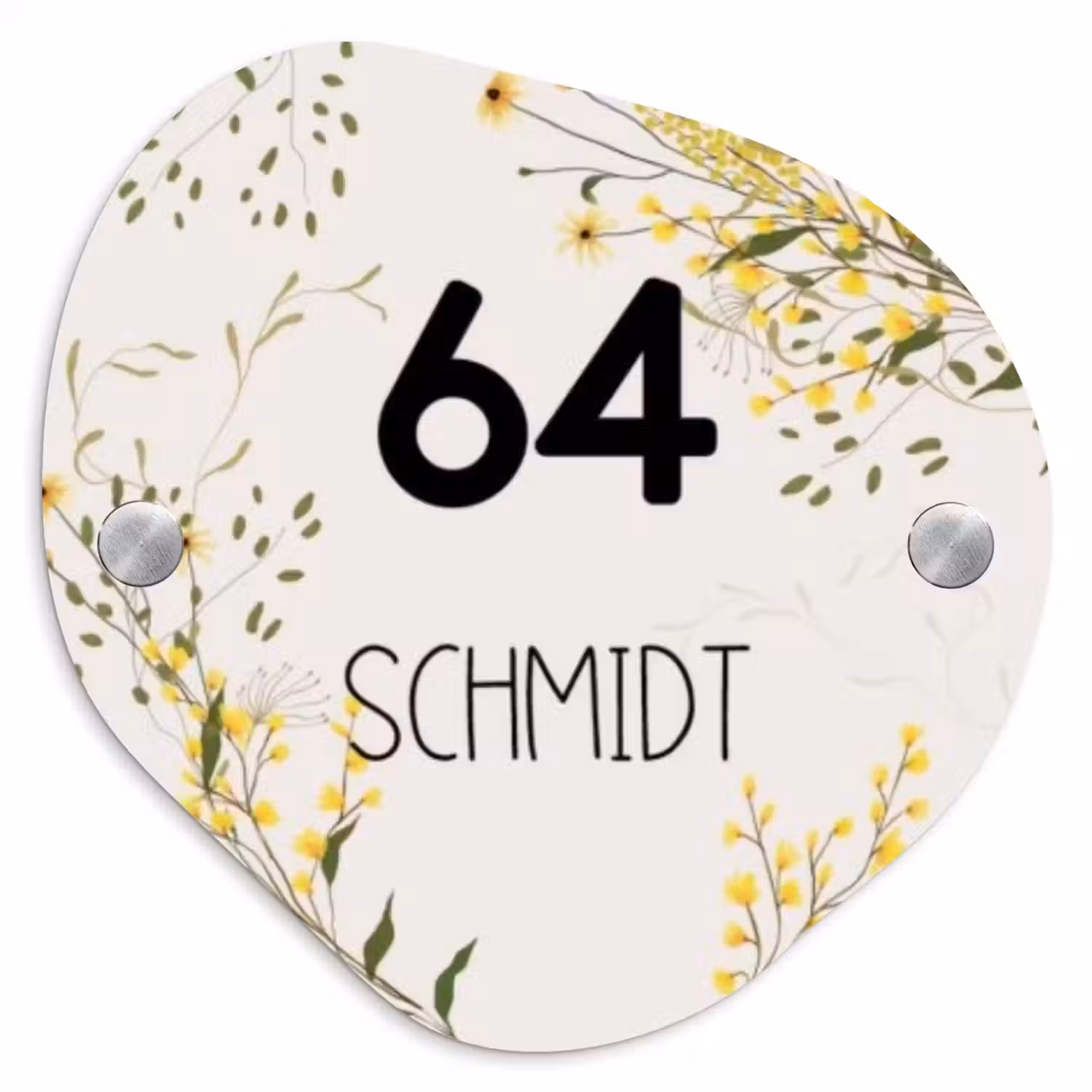 Gele bloemen - Modern Naambord Organisch middel -3d
