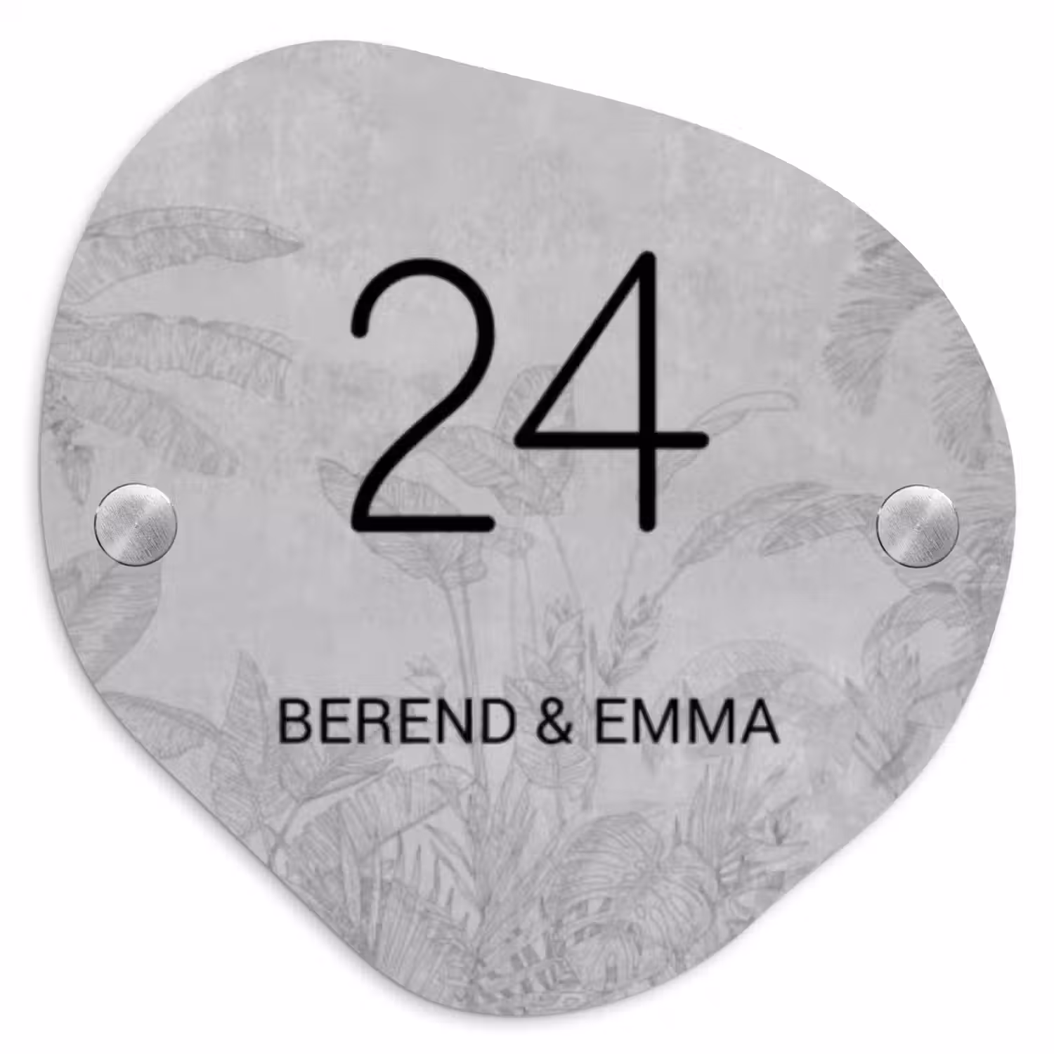 Grijs botanisch patroon - Klassiek Naambord Organisch middel -3d