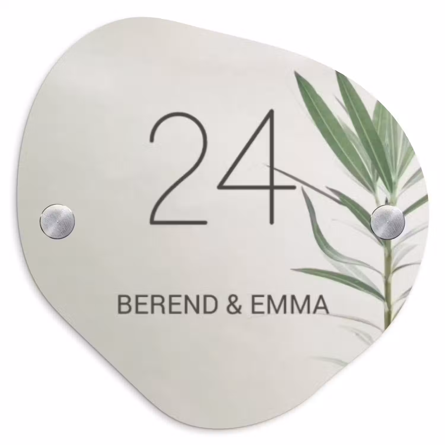 Lichtbeige met plant - Klassiek Naambord Organisch middel -3d