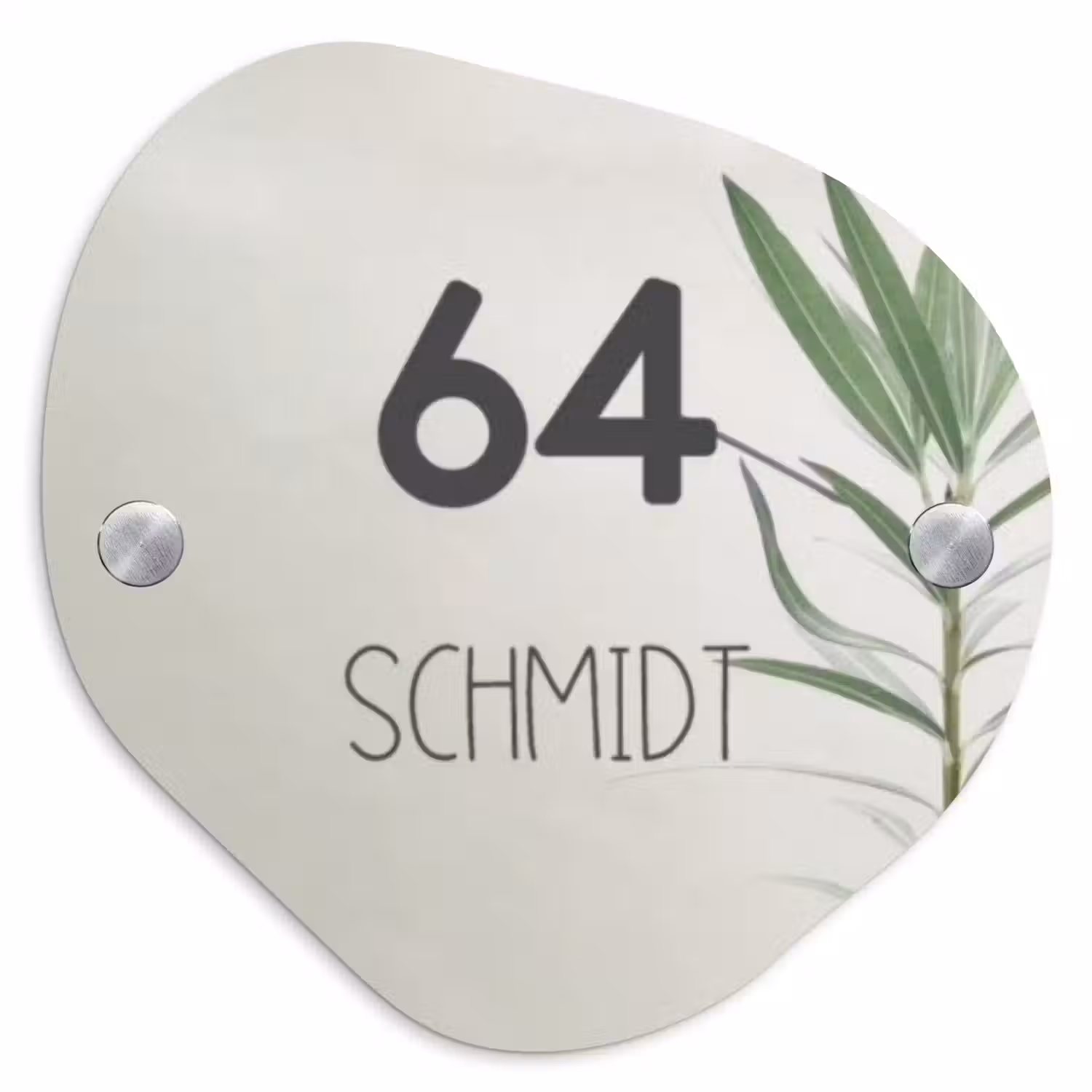 Lichtbeige met plant - Modern Naambord Organisch middel -3d