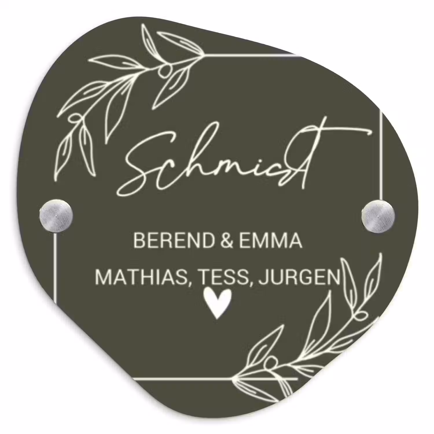 Olijfgroen - Sierlijk Naambord Organisch middel -3d