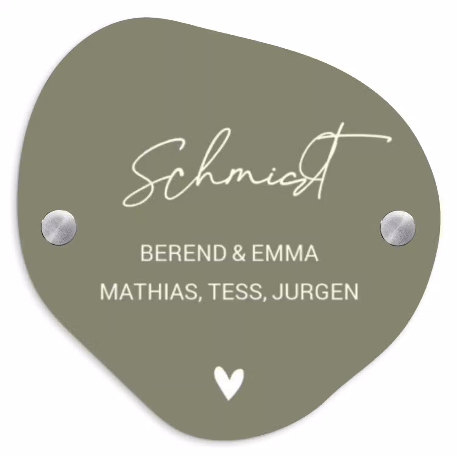 Olijfgroen - Sierlijk Naambord Organisch middel -3d
