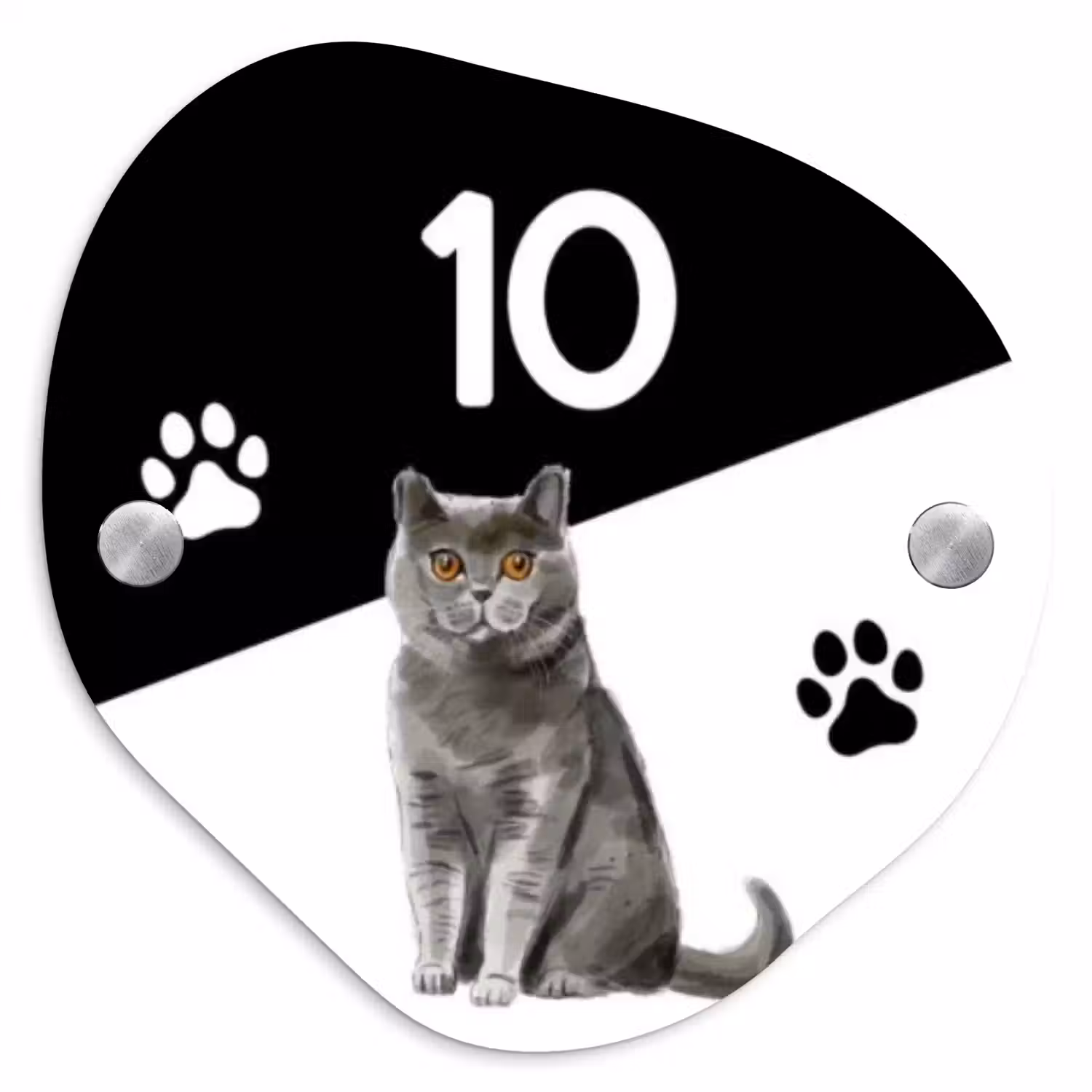 Zwart wit - Huisdier - Grijze kat Naambord Organisch middel -3d