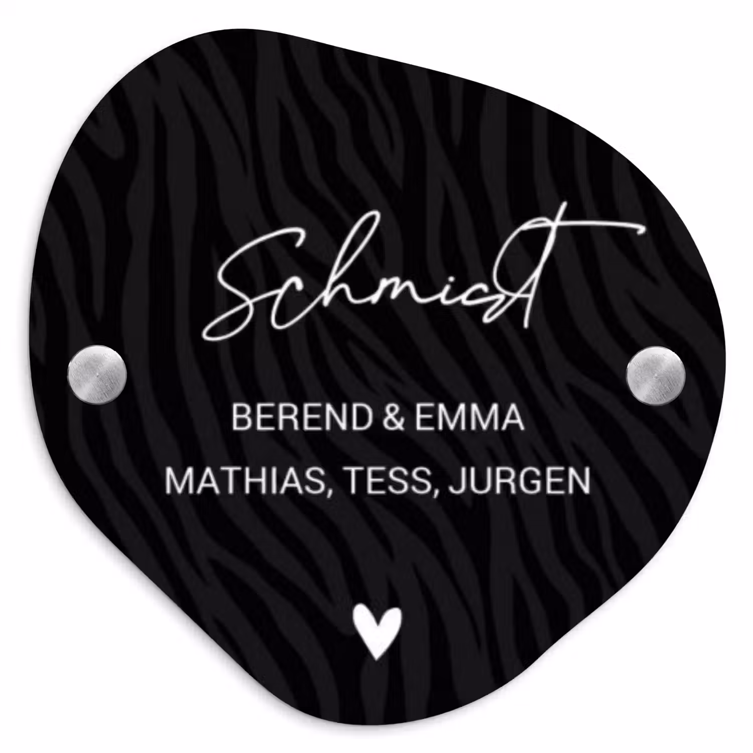 Zwart zebraprint - Sierlijk Naambord Organisch middel -3d