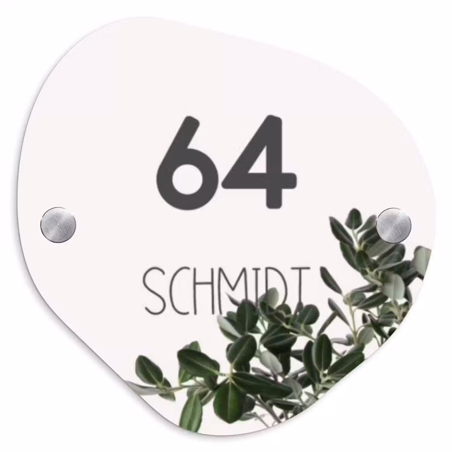 Wit met bladeren - Modern Naambord Organisch middel -3d