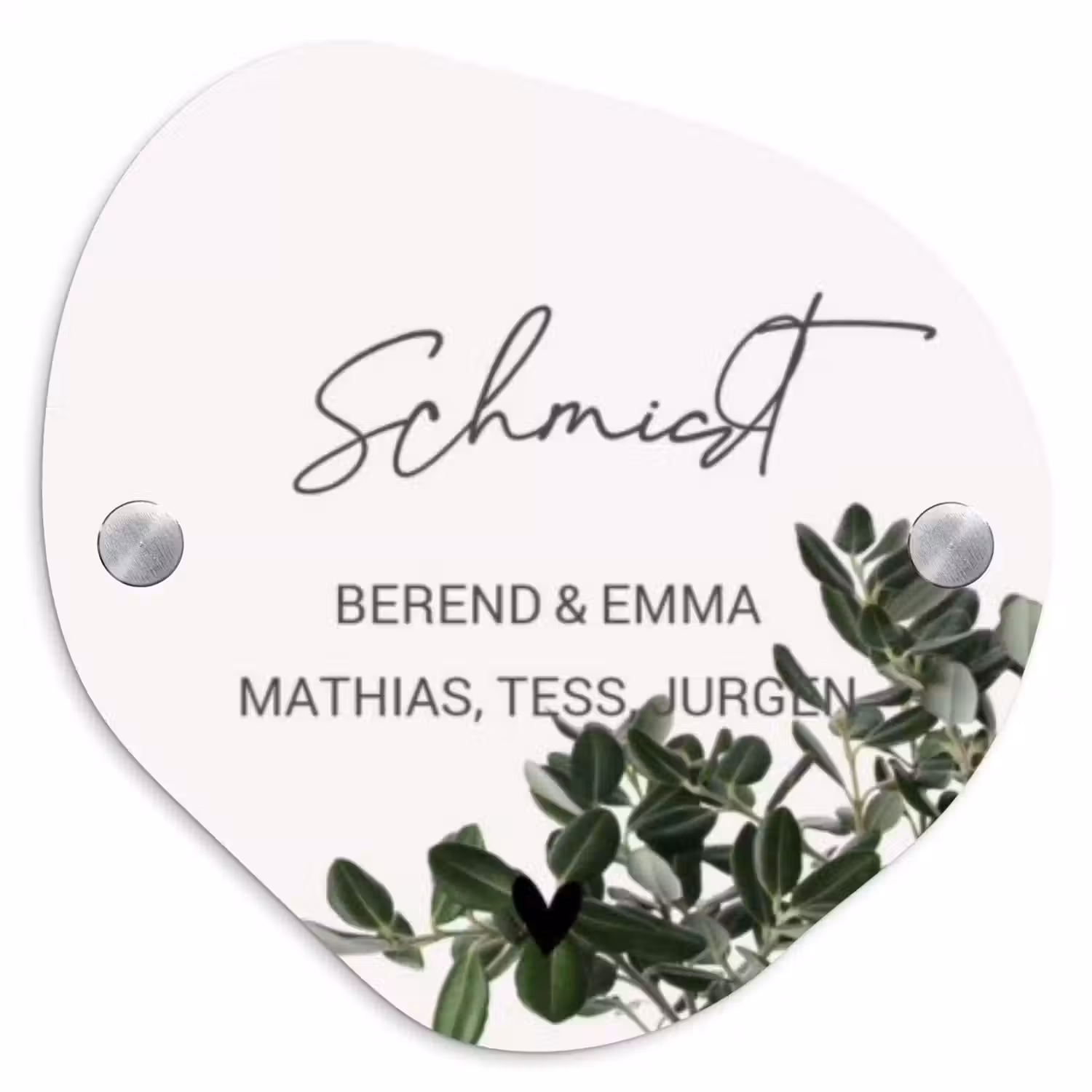 Wit met bladeren - Sierlijk Naambord Organisch middel -3d