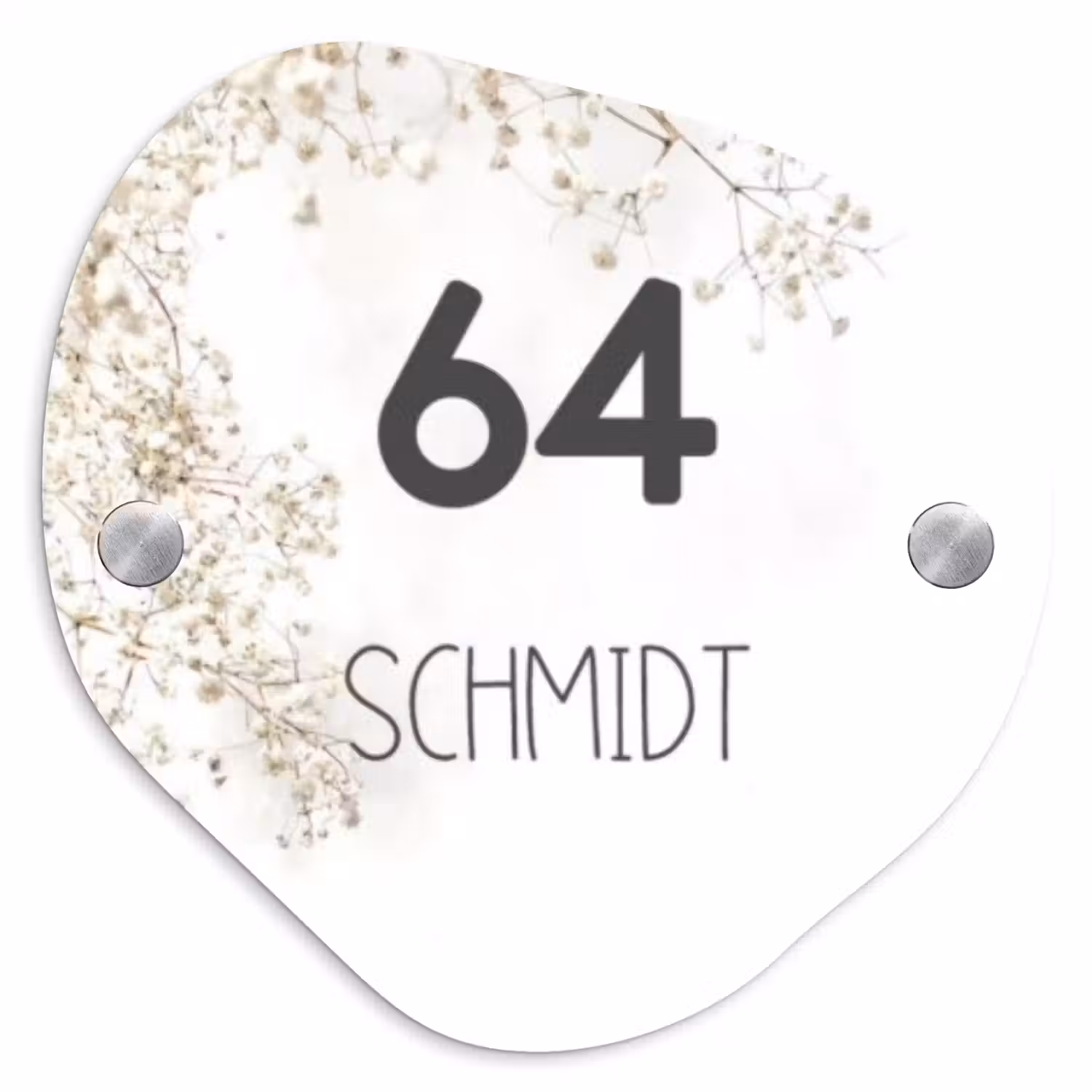 Wit met bloementakjes - Modern Naambord Organisch middel -3d