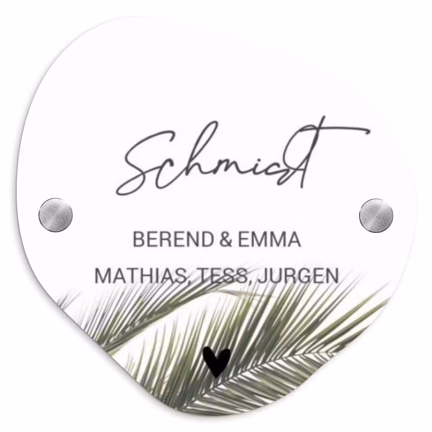 Wit met palmblad - Sierlijk Naambord Organisch middel -3d